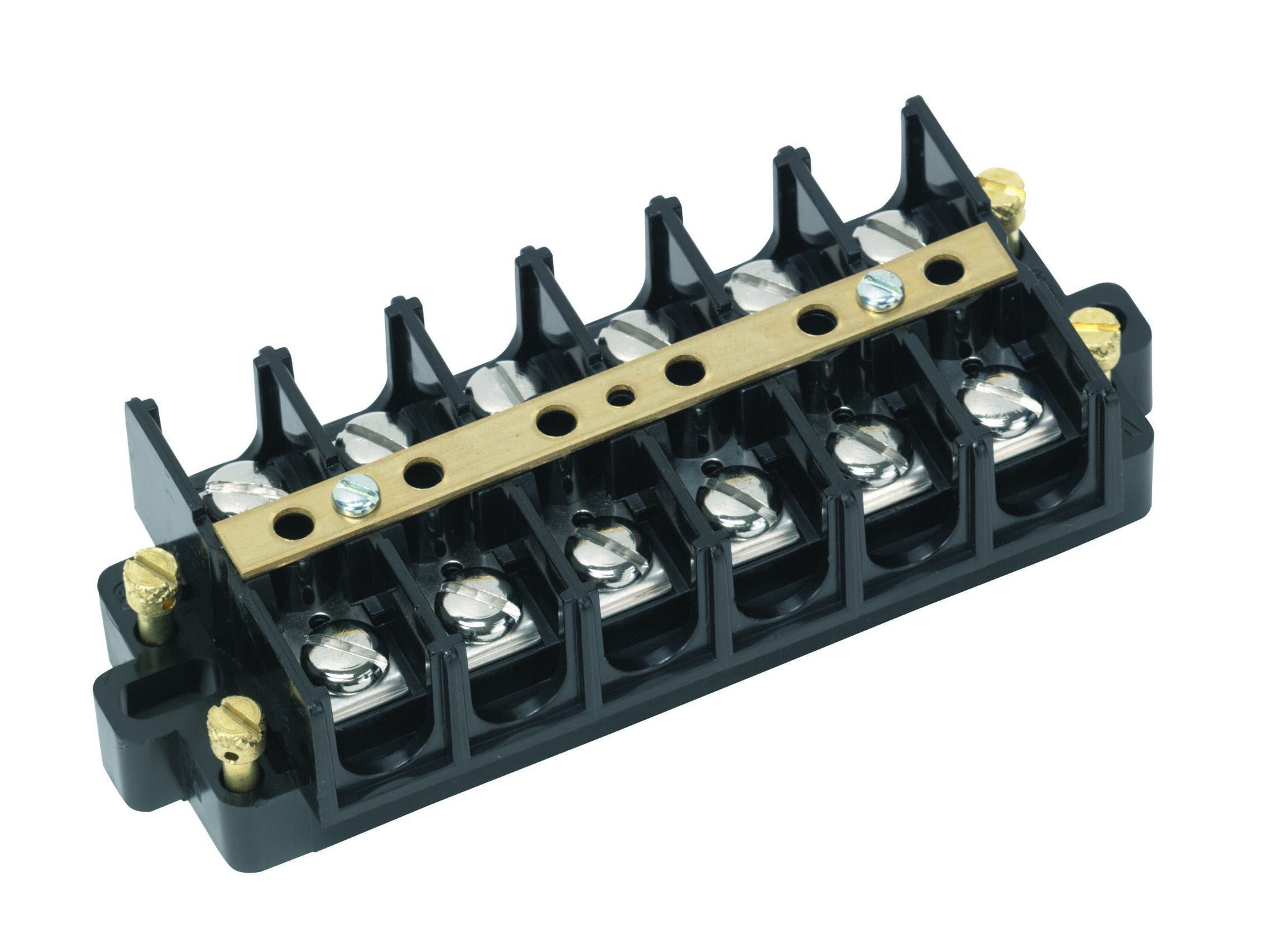 IDEAL, Terminal Strip, Wire Size: 22 - 6 AWG, Spacing: 0.625 IN, Amperage Rating: 60 AMP, Voltage Rating: 600 V, Material: Nickle-Plated Brass, Number Of Circuits: 6, Torque Rating: 20 IN-LB, Terminal Screw Size: 6