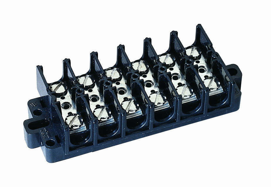 IDEAL, Terminal Strip, Wire Size: 22 - 6 AWG, Spacing: 0.625 IN, Amperage Rating: 60 AMP, Voltage Rating: 600 V, Material: Nickle-Plated Brass, Number Of Circuits: 8, Torque Rating: 20 IN-LB, Terminal Screw Size: 8