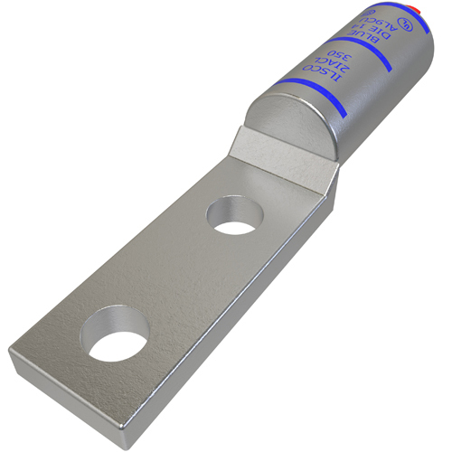 Surecrimp Aluminum Compression Lug, Dual Rated, Conductor Size 350, 2 Holes, 1/2in Bolt Size, 1-3/4in Hole Spacing, No Sight Window, Narrow Tang, Tin Plated, UL, CSA