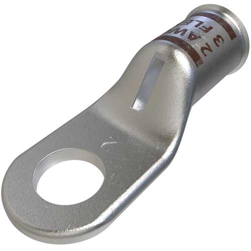 Copper Compression Lug, Conductor Size 2, 1 Hole, 5/16in Bolt Size, Standard Barrel, Sight Window, Tin Plated, UL, CSA