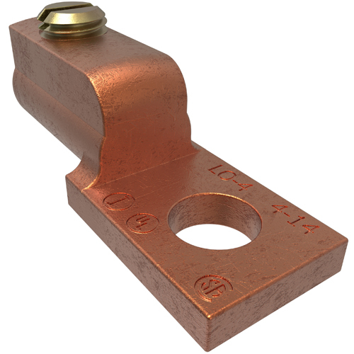 Copper Mechanical Lug, Conductor Range 4-14, 1 Port, 1 Hole, 1/4in Bolt Size, Seamless, UL, CSA