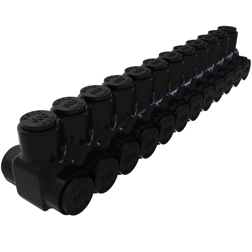 Nimbus Insulated Aluminum Multi-Tap Connector, Conductor Range 600-4, 12 Ports, Dual Sided Entry, Tin Plated, UL, CSA