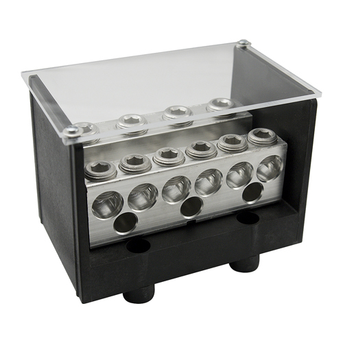 Power Distribution Block, Dual Rated, Line Conductor Range 500-4, Load Range 2/0-14, 1 Port Per Pole Line Side, 4 Ports Per Pole Load Side, 1 Pole, UL, CSA