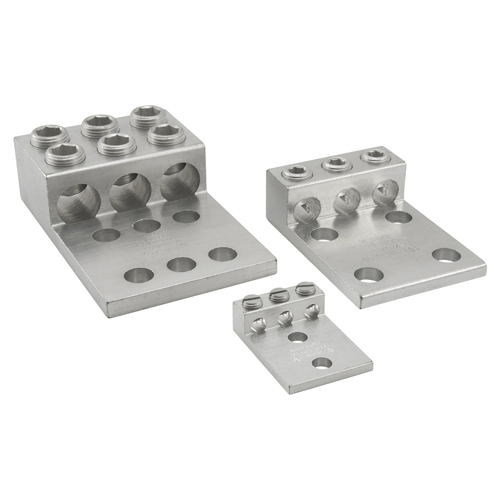 Aluminum Mechanical Lug, Conductor Range 3/0-6, 3 Ports, 2 Hole, 1/2in Bolt Size, 1-3/4in Hole Spacing, Tin Plated, UL, CSA