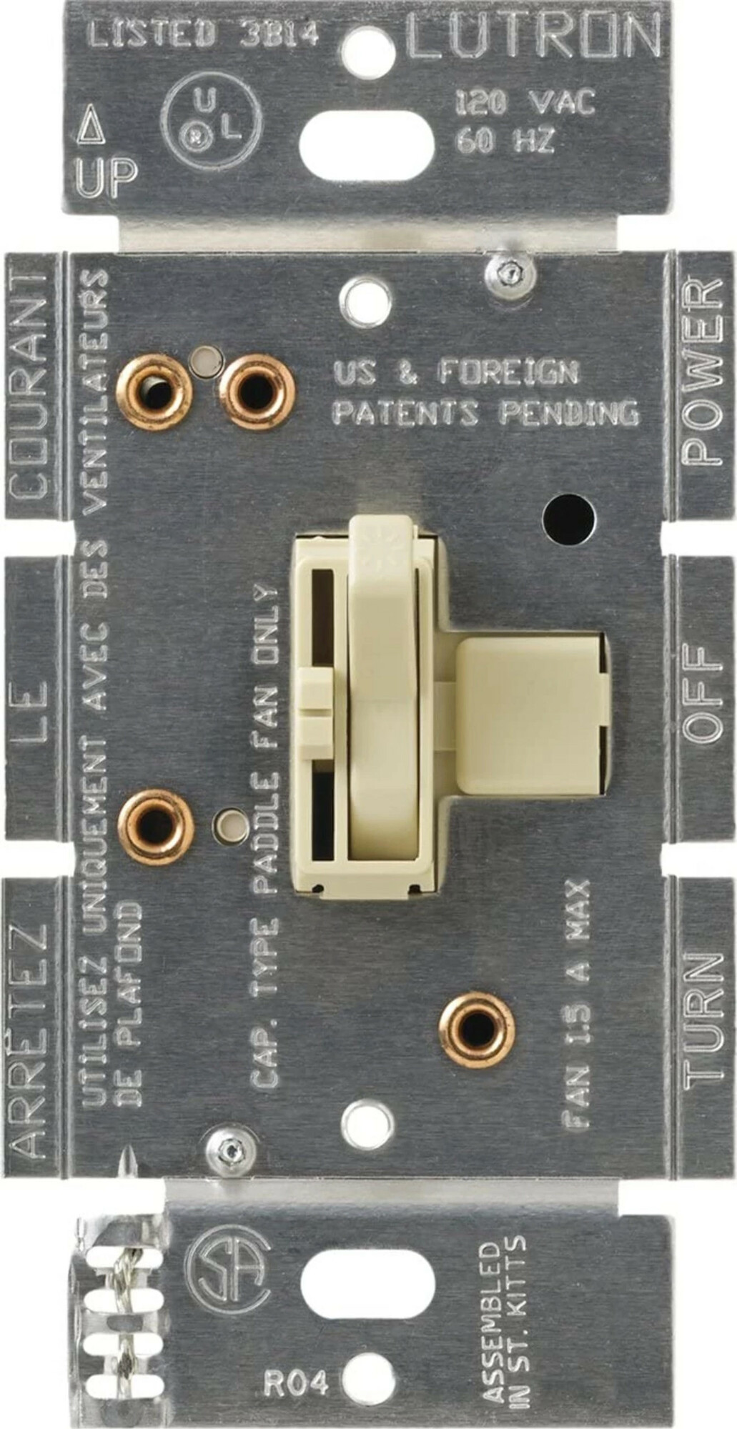 Ariadni Fan Control, 3-way/single-pole, quiet 3-speed, 120V/1.5A in ivory