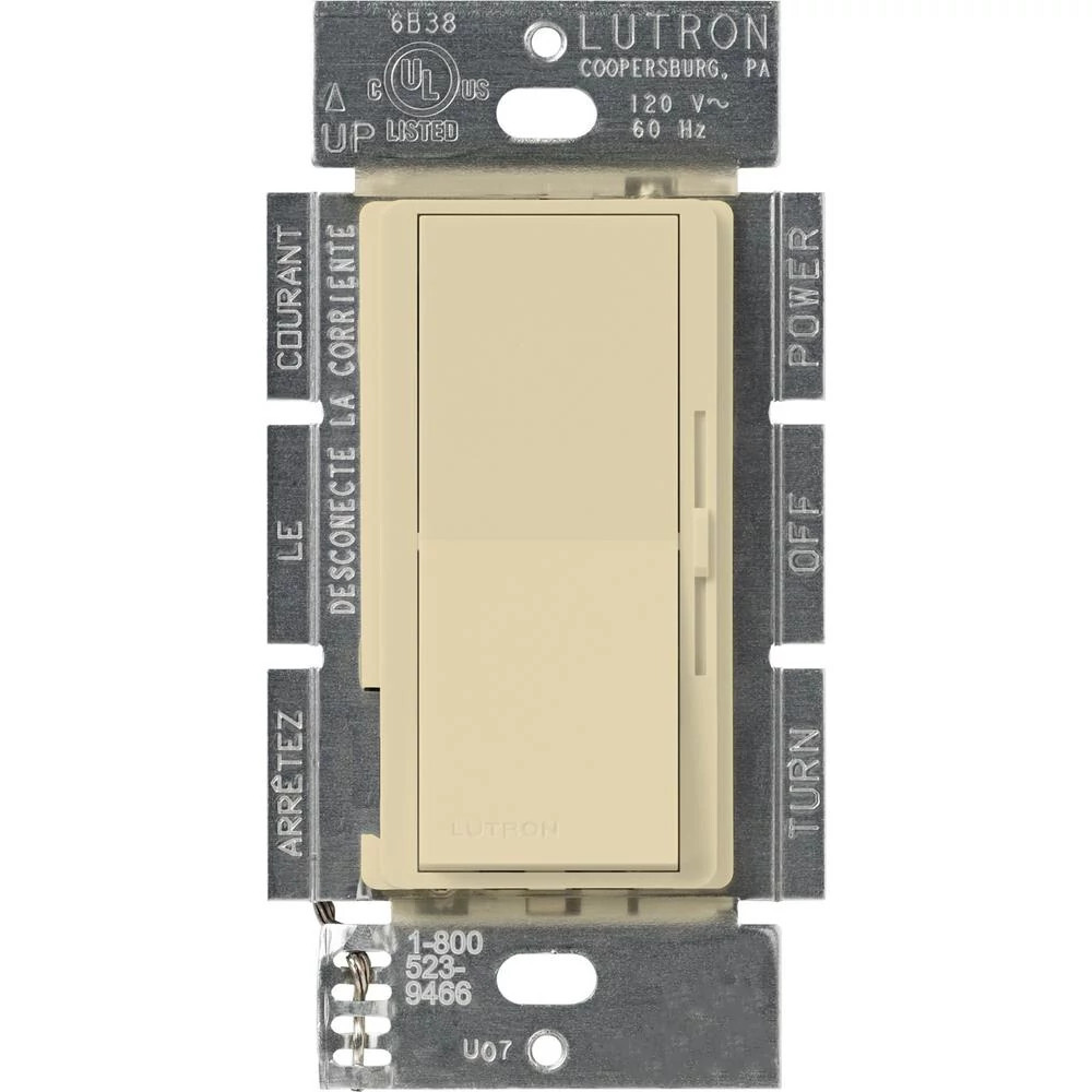 Lutron Diva 3-Speed Fan Control and Light Switch, Single-Pole/3-Way, 1.5A Fan/1A LED, Clamshell Packaging, Ivory