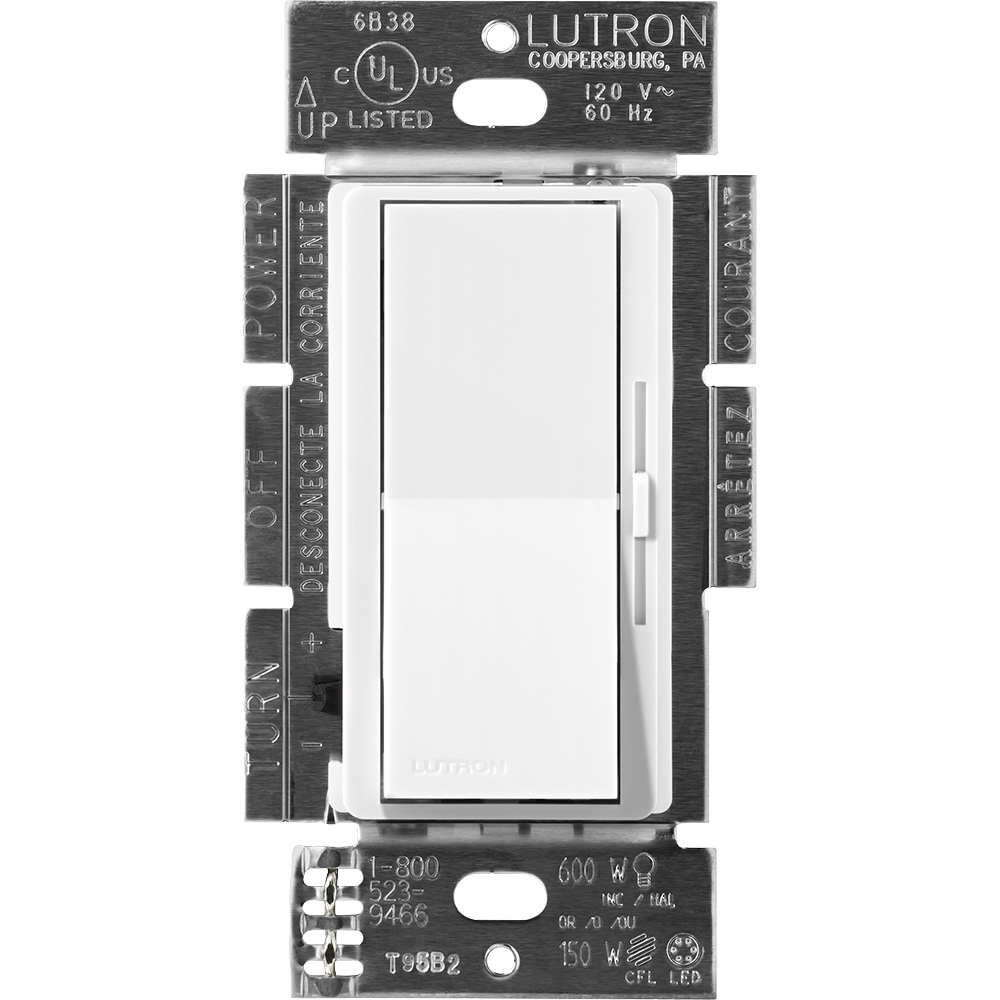 Diva Dimmer - Satin Finish, Fluorescent or LED Dimming with 3-Wire Ballasts and Drivers, 3-way/single-pole, 277V/6A in snow