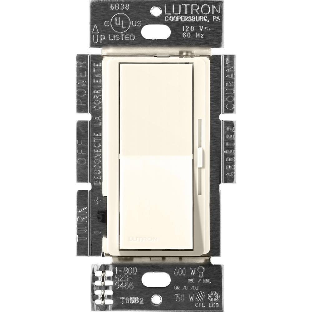 Diva Dimmer - Satin Finish, Fluorescent or LED Dimming with 3-Wire Ballasts and Drivers, 3-way/single-pole, 120V/8A in biscuit