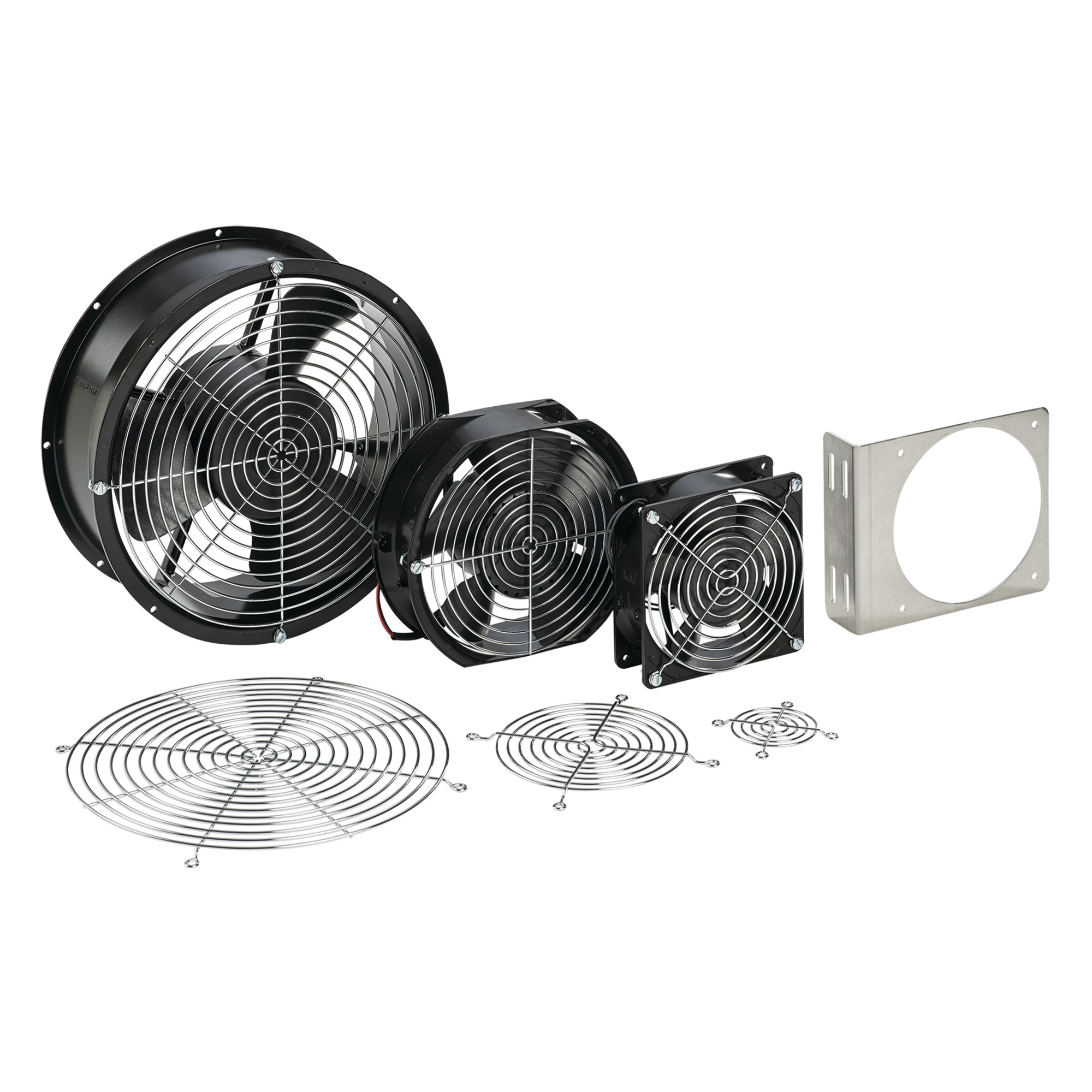 Compact Axial Fan 6-inch Lead Wires, 230VAC 240CFM, Black, Steel