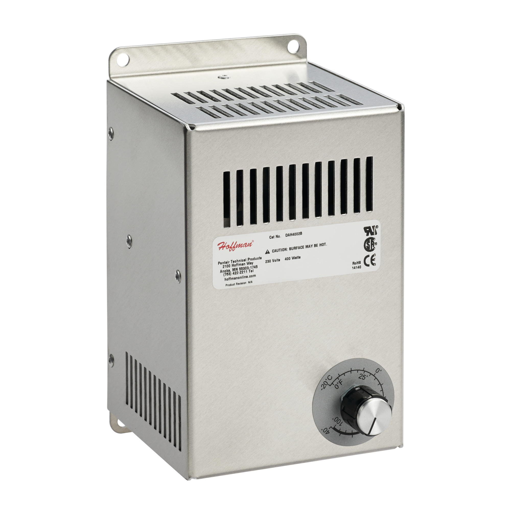 Electric Heater, 230VAC 800W, 7.50x4.25x4.38 inch, Brushed, Aluminum