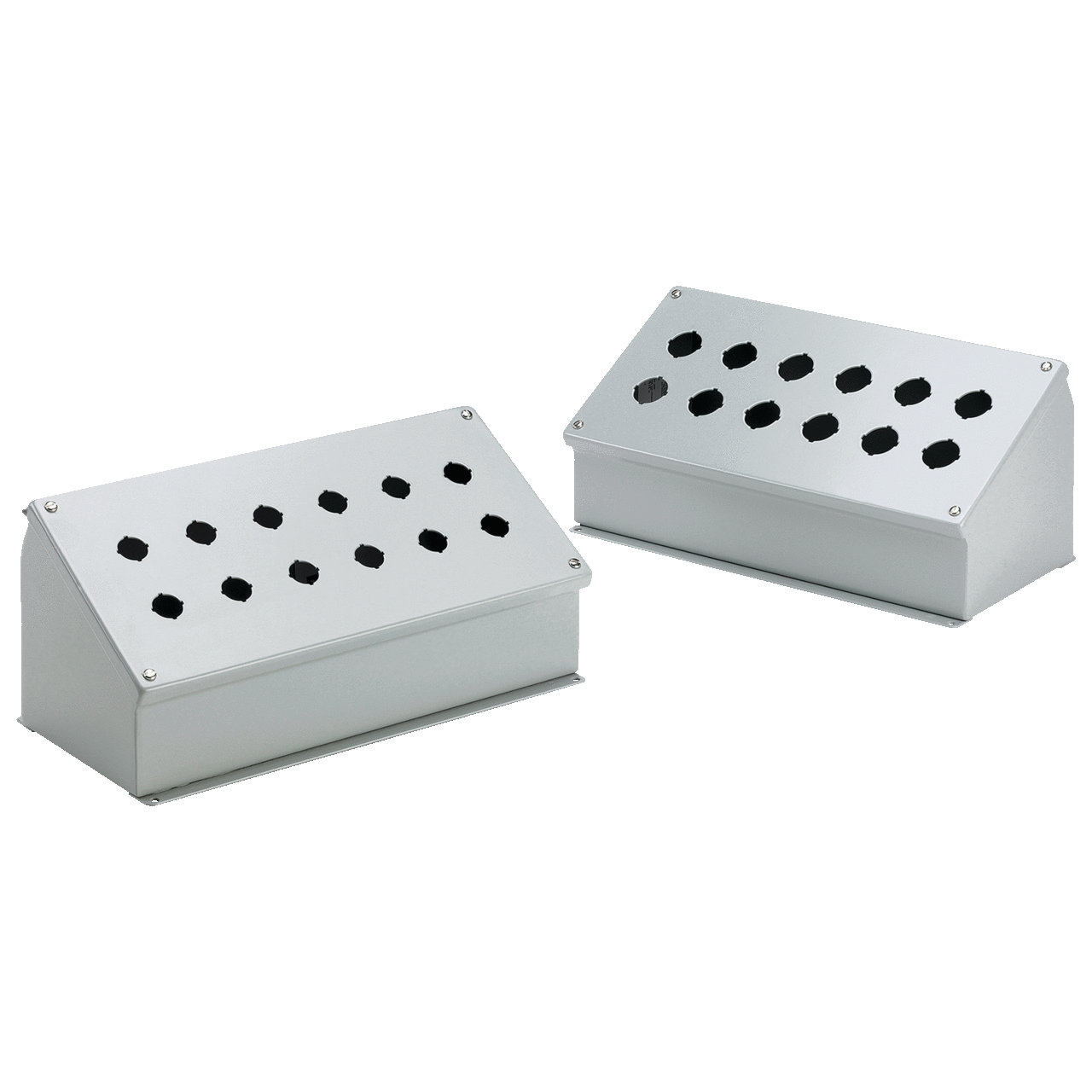 Sloped-Front Pushbutton Enclosures Type 12, 4PBx30.5mm, Gray, Steel