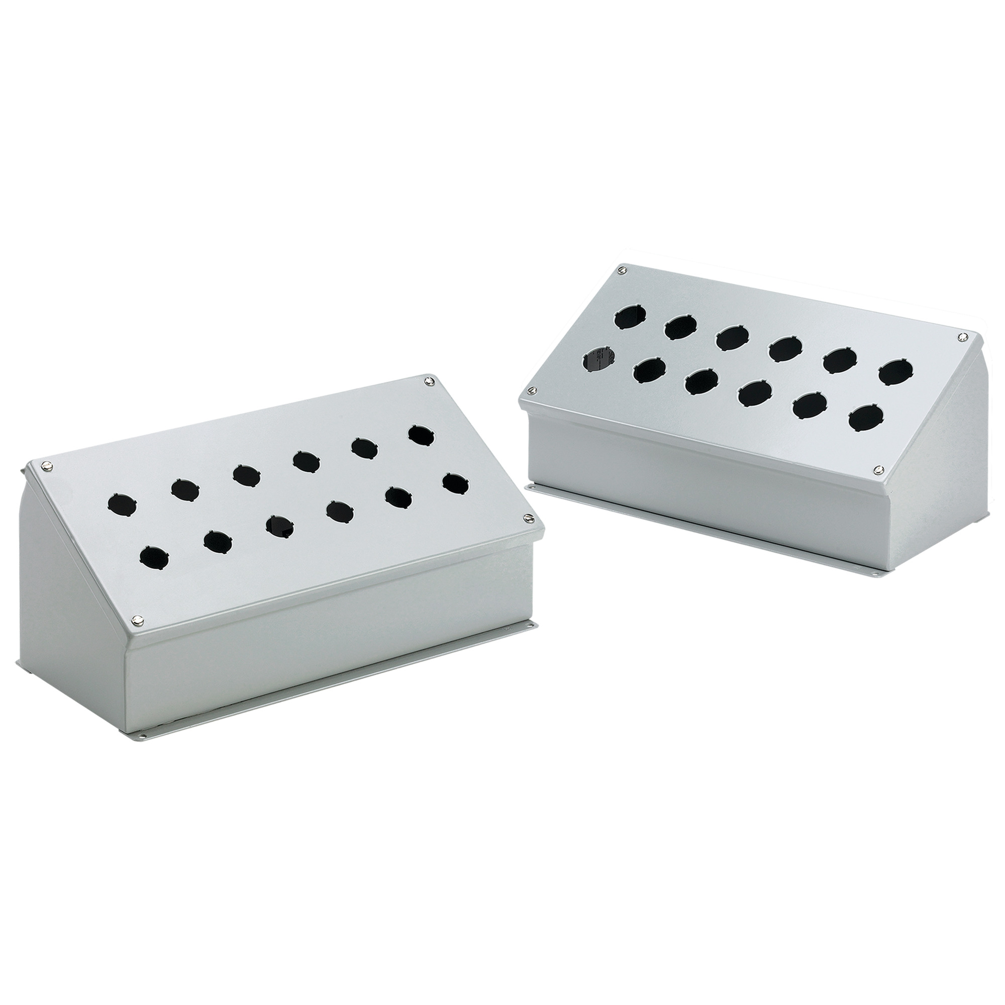 Sloped-Front Pushbutton Enclosures Type 12, 6PBx22.5mm, Gray, Steel