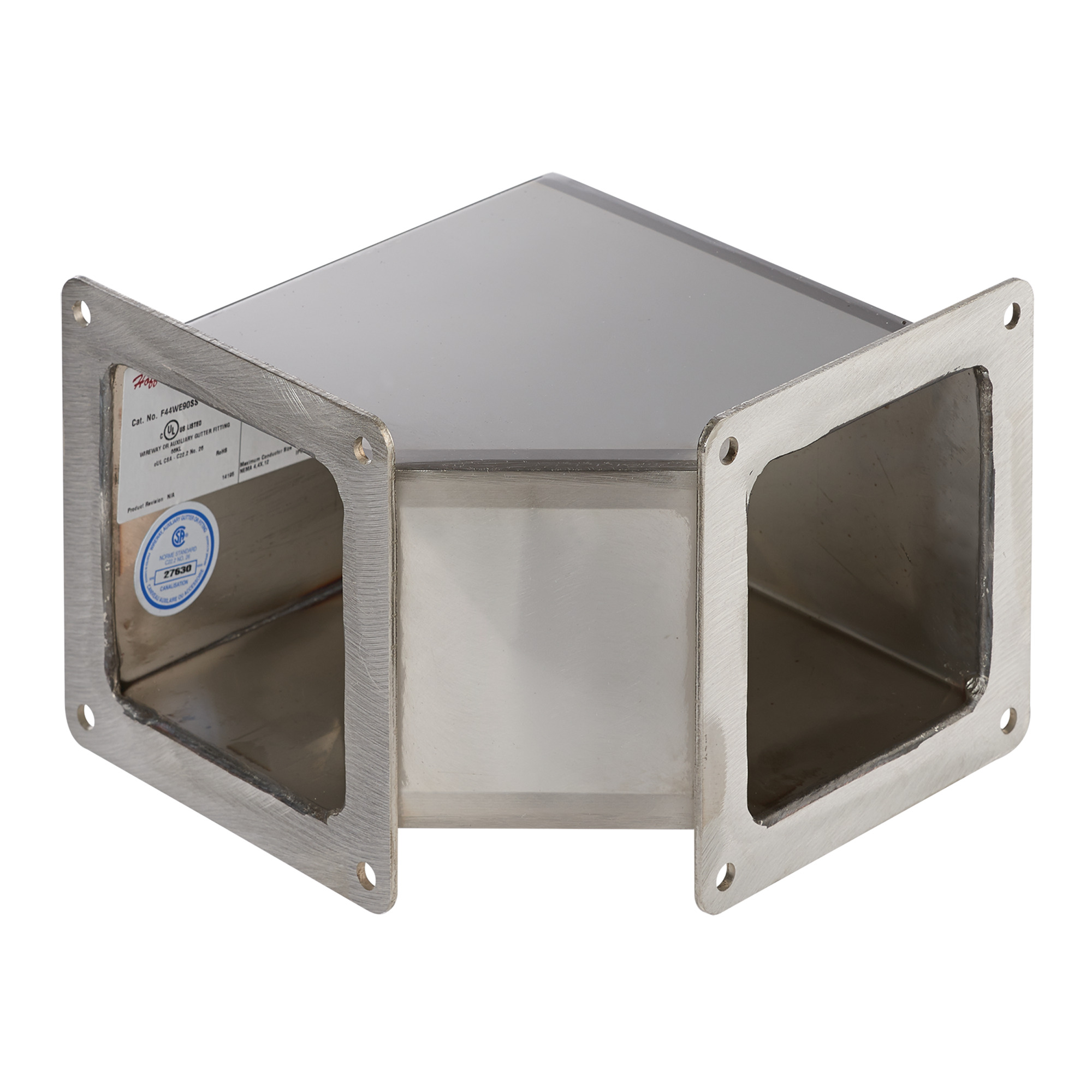 Elbow 90-Degree Feed-Through Wireway, 4.00x4.00, Brushed, Stainless Steel 304