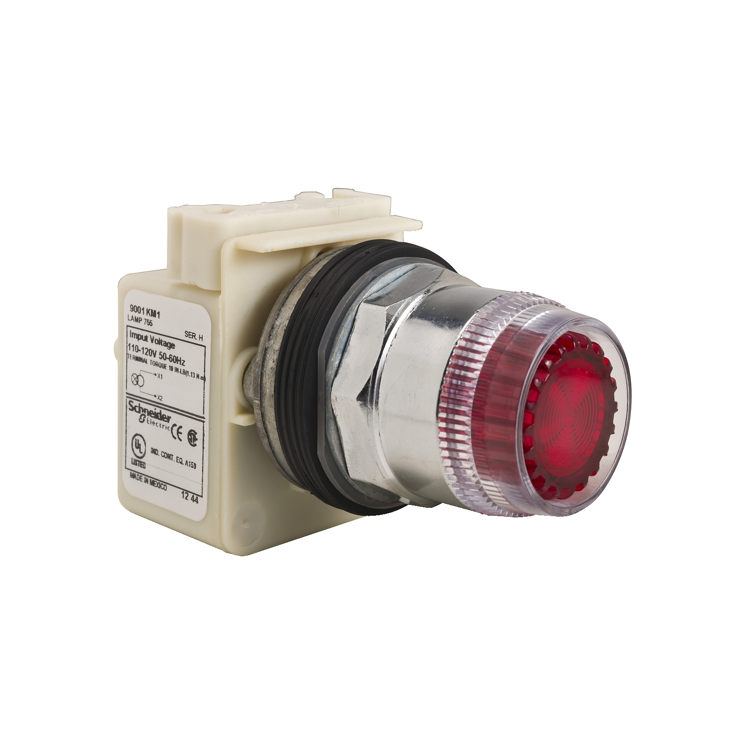 Illuminated push-button head, Harmony 9001K, metal, plastic guard flush, red, 30mm, spring return, 110-120V