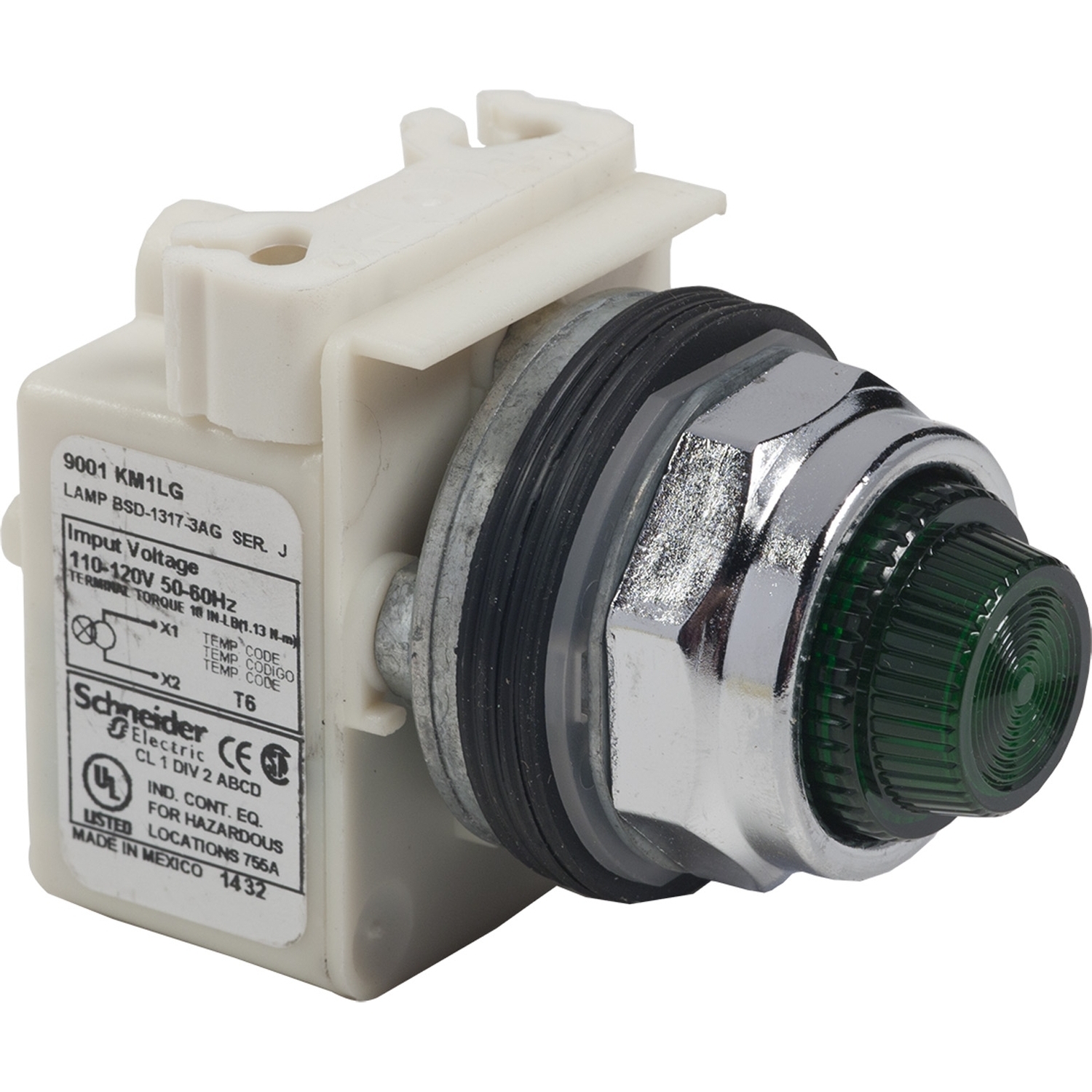 Pilot light, Harmony 9001K, metal, glass, domed, green, 30mm, 110-120V