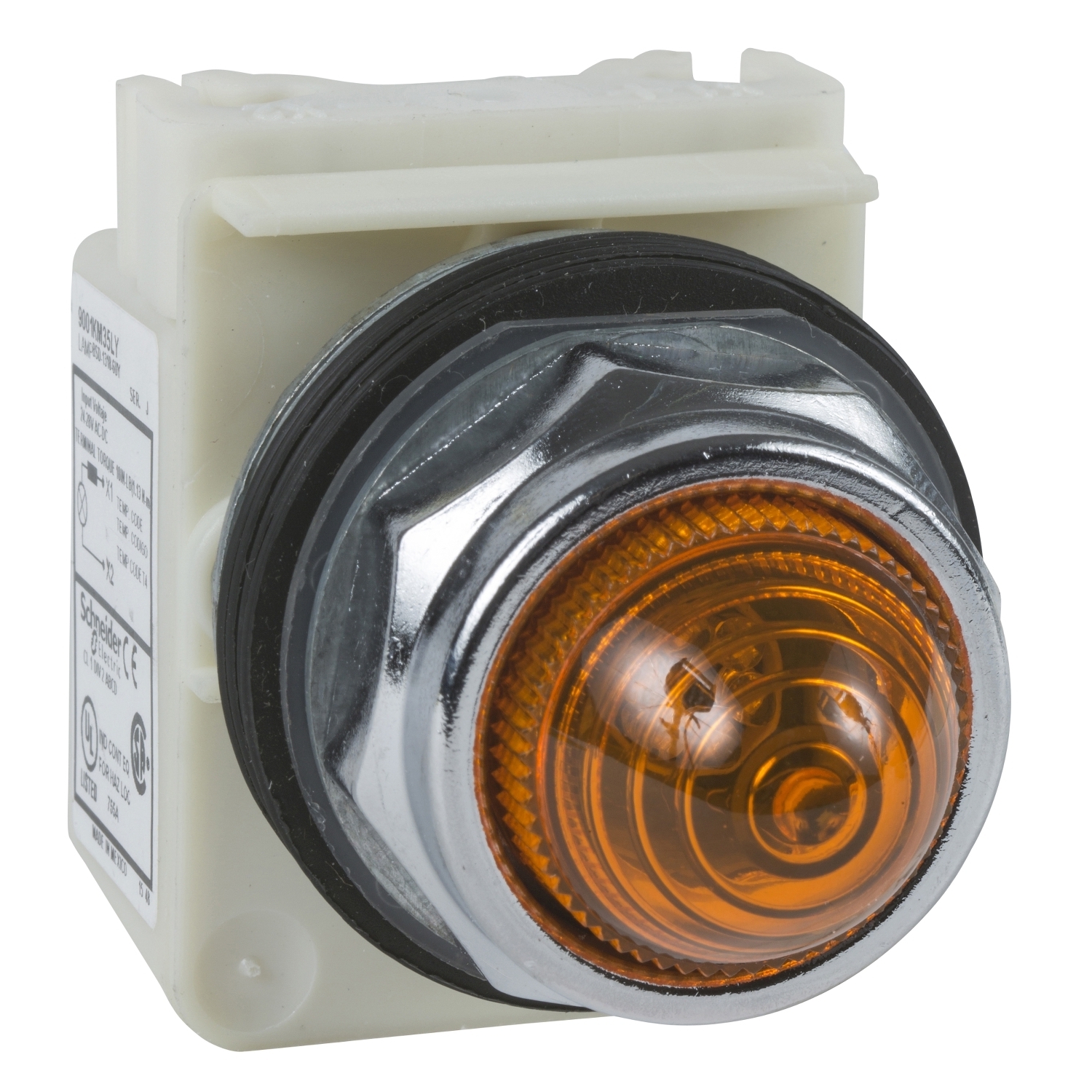 Pilot light, Harmony 9001K, metal, polycarbonate, domed, amber, 30mm, LED yellow, 24...28V