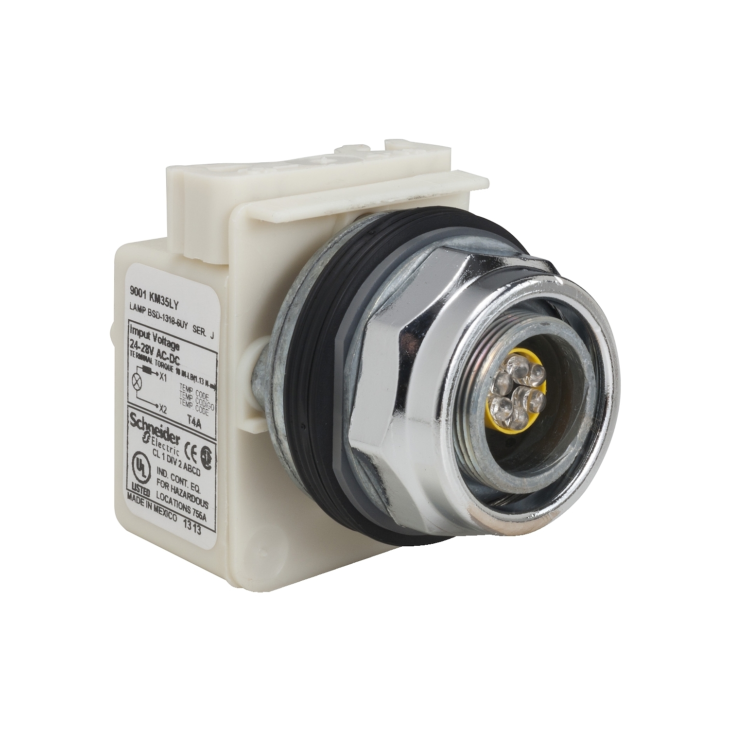 30mm push button, Type K, pilot light, transformer light module, 380/400VAC 50/60Hz, no lens, NEMA 4, 13