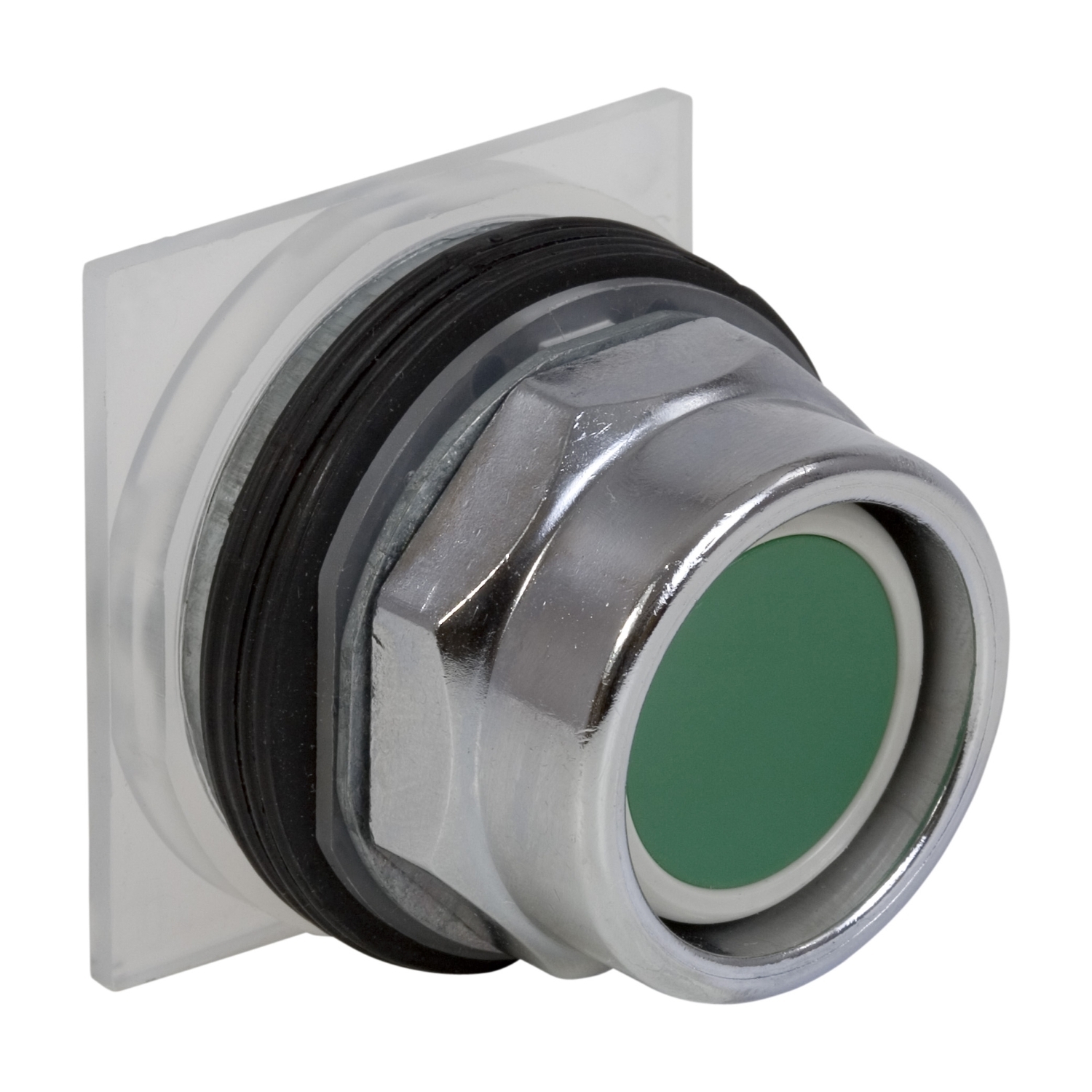 Push-button head, Harmony 9001K, metal, recessed, green, 30mm, spring return