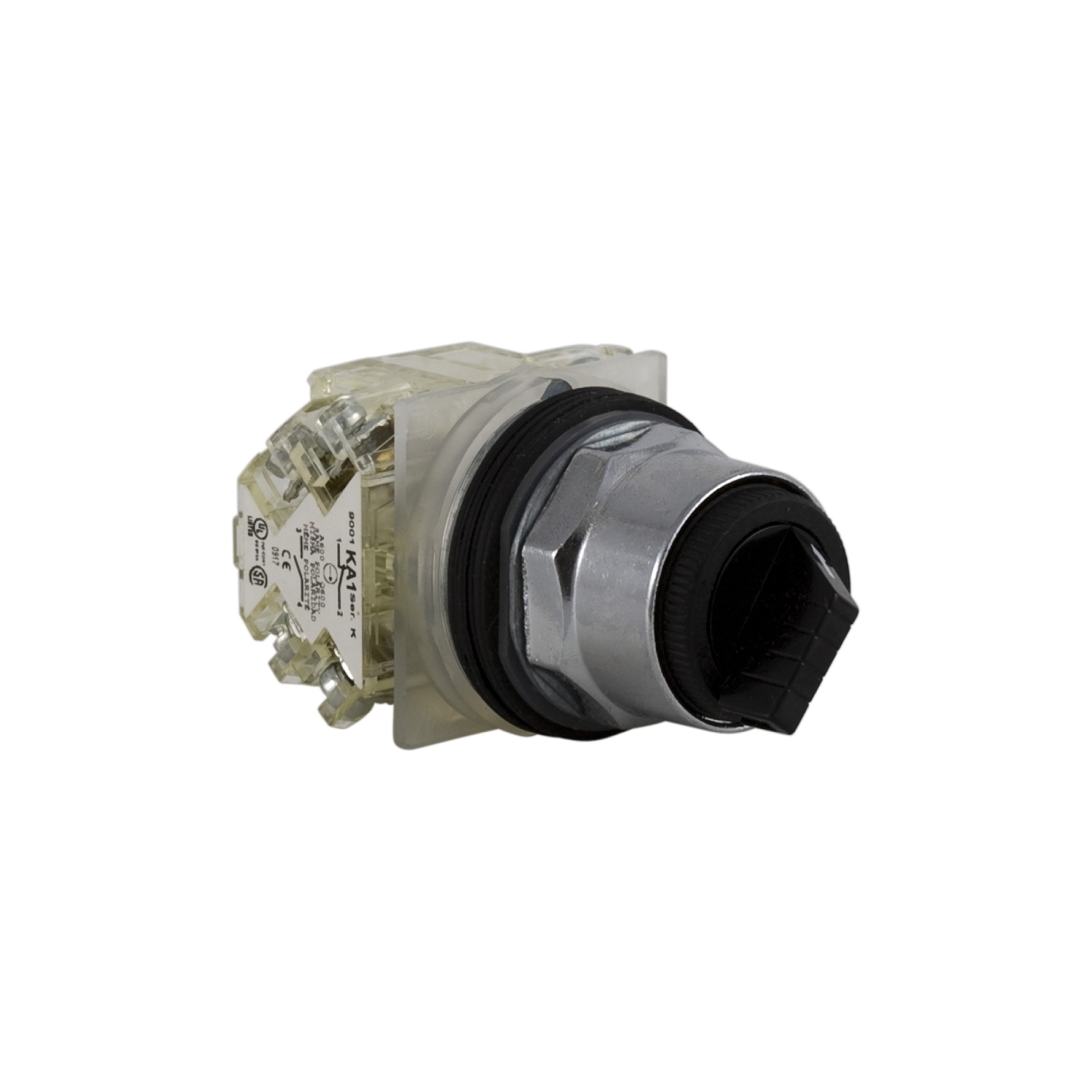 Selector switch, Harmony 9001K, metal, standard handle, black, 30mm, 2 positions, stay put, 2 CO