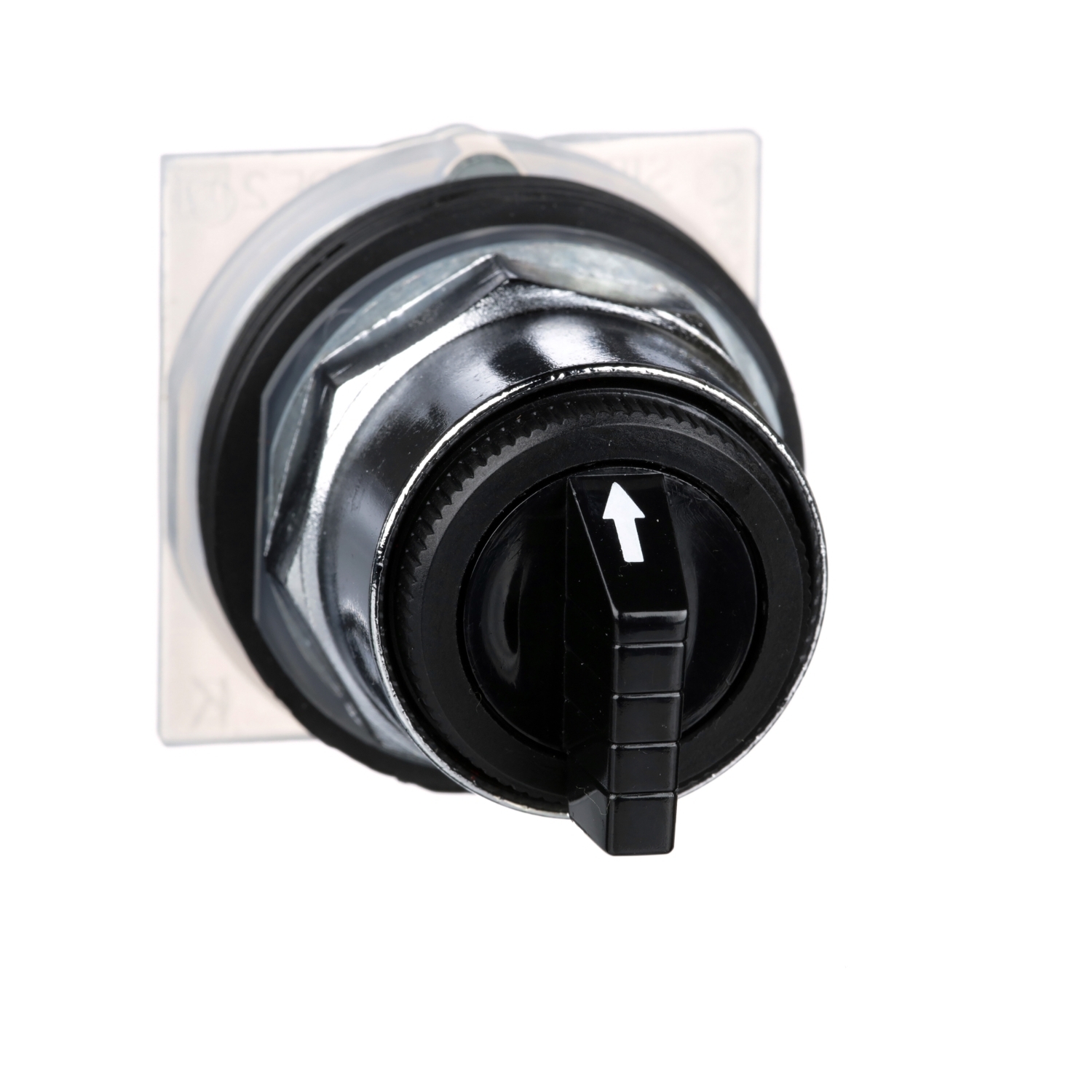30mm Push Button, Type K, selector switch, 3 position, B cam, spring return both sides to center, black knob