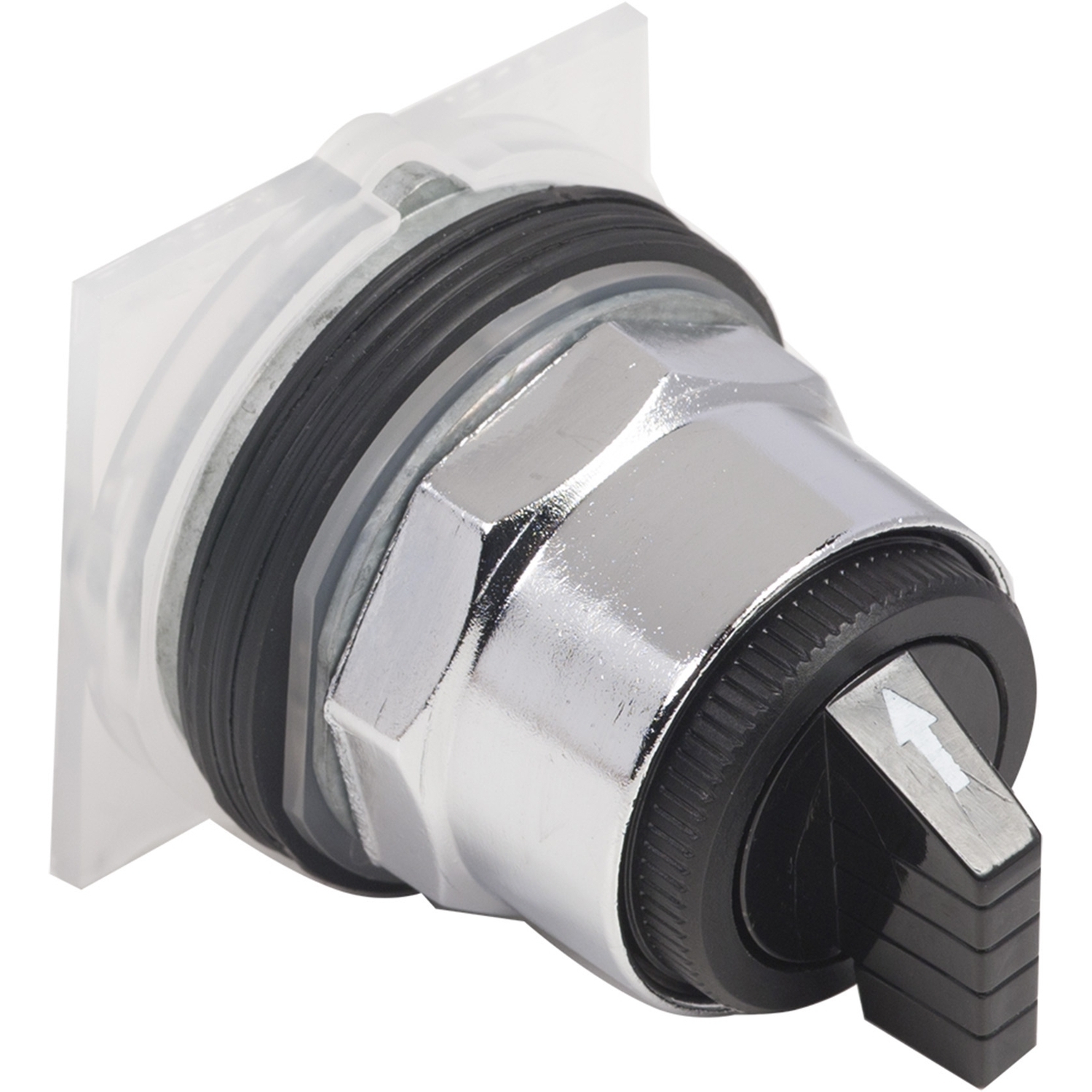 Selector switch head, Harmony 9001K, metal, standard handle, black, 30mm, 3 positions, spring return left to center