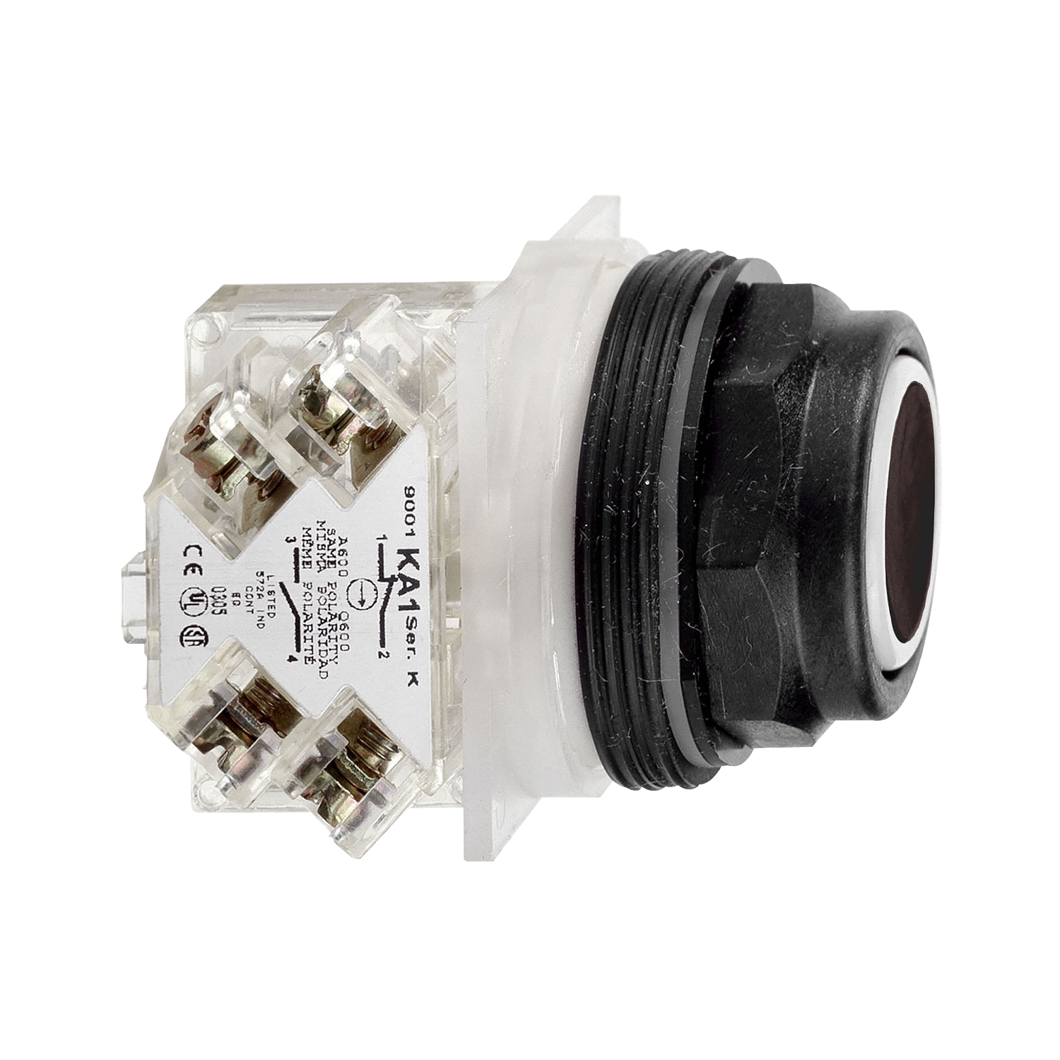 Spring Return Full Guard Push Button, 30 mm, 600 VAC, 10 A, 1NO, Black