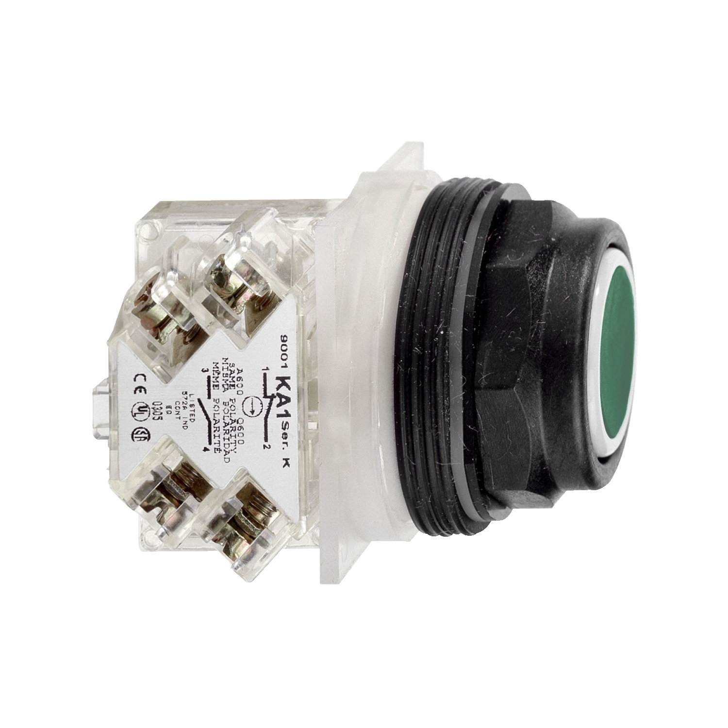 Push button, Harmony 9001SK, plastic, flush, green, 30mm, spring return, 1NO