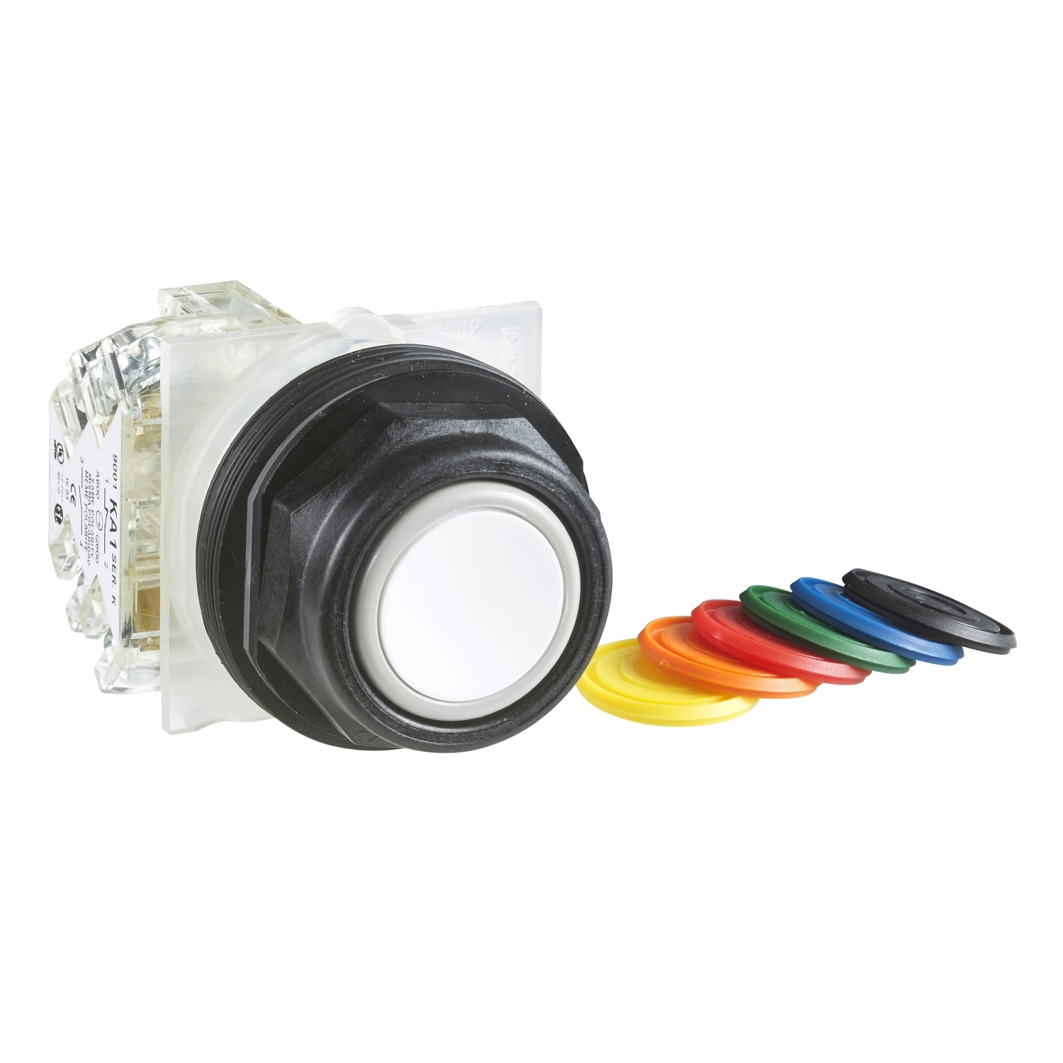 Push button, Harmony 9001SK, plastic, flush, 7 colours choice, 30mm, spring return, 1 C/O