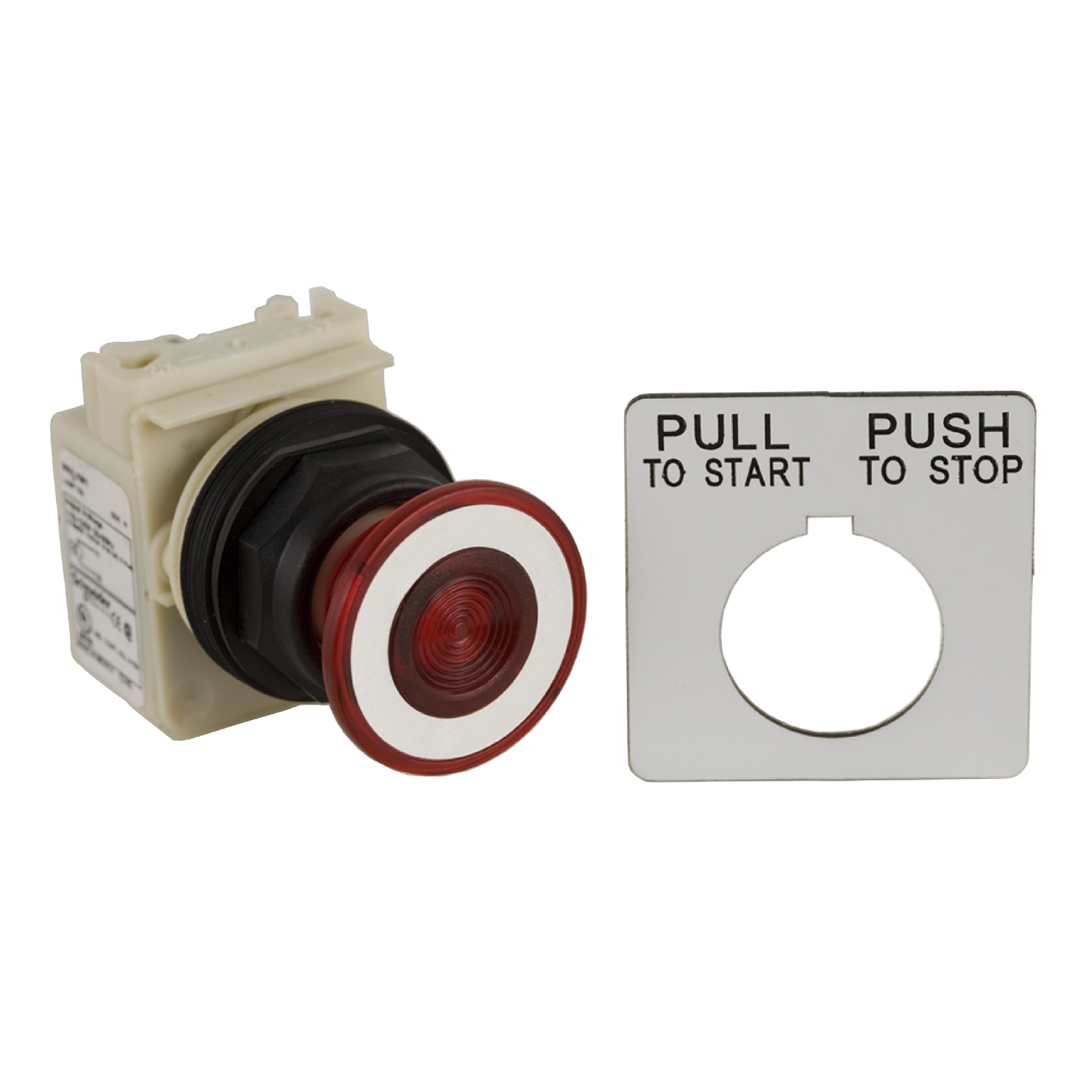 Illuminated push button head, Harmony 9001SK, plastic, mushroom 41mm, red, 30mm, 2 positions, push-pull, 110...120V