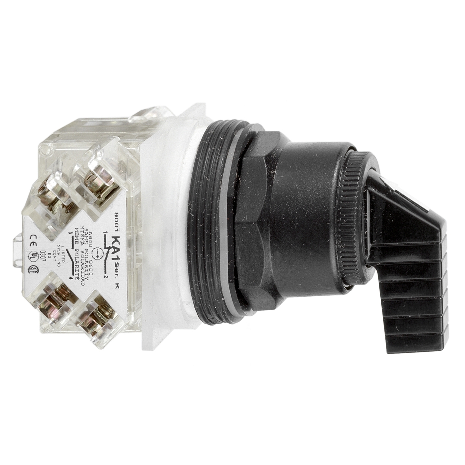 Selector switch head, Harmony 9001SK, plastic, long handle, black, 30mm, 3 positions, return both sides to center