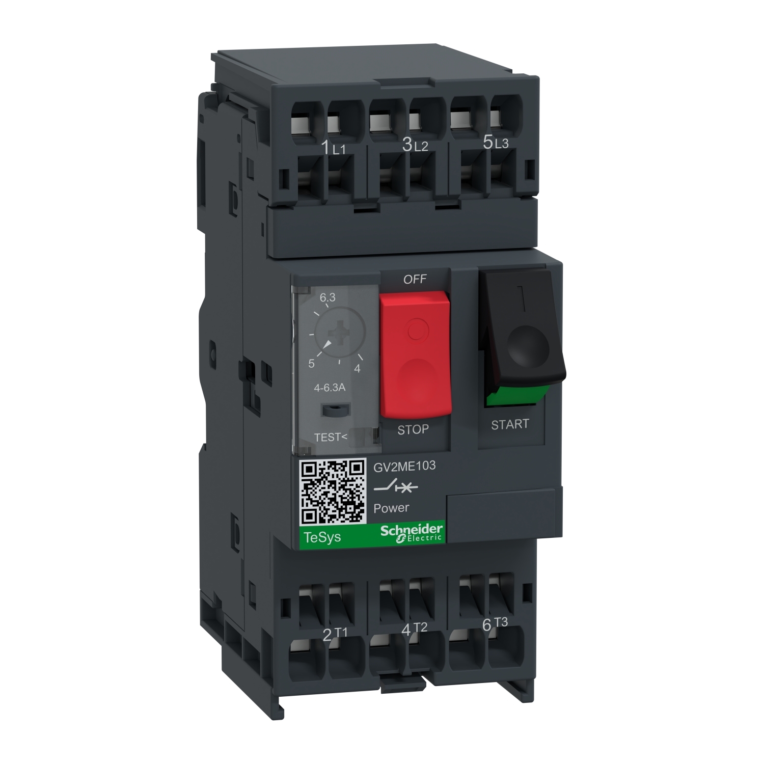 TeSys Deca Manual Starter and Protector, thermal magnetic circuit protector, push buttons, 4...6.3 A, spring terminals