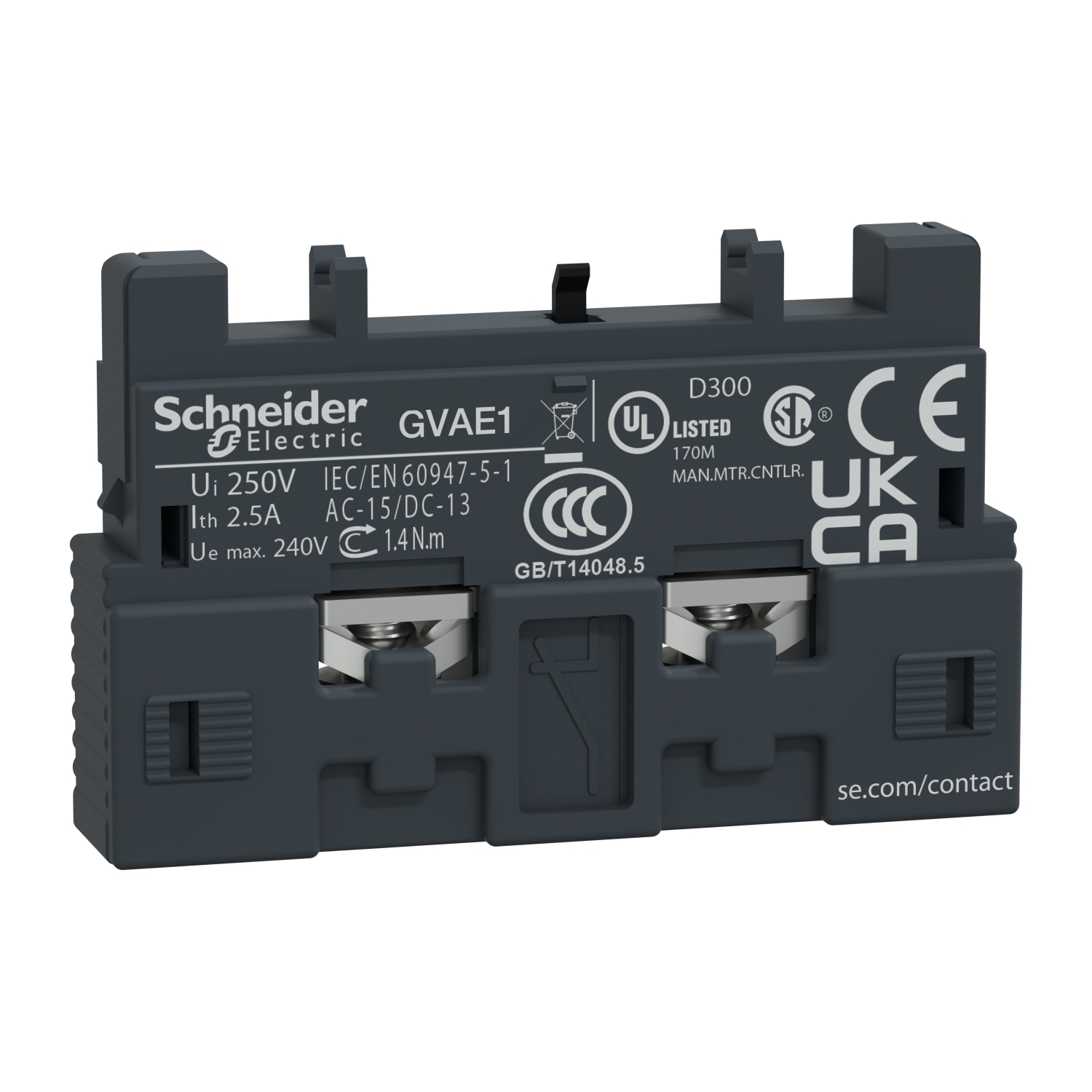 TeSys Deca Manual Starter and Protector, auxiliary contact block, 1 NO or NC, top mount, screw clamp