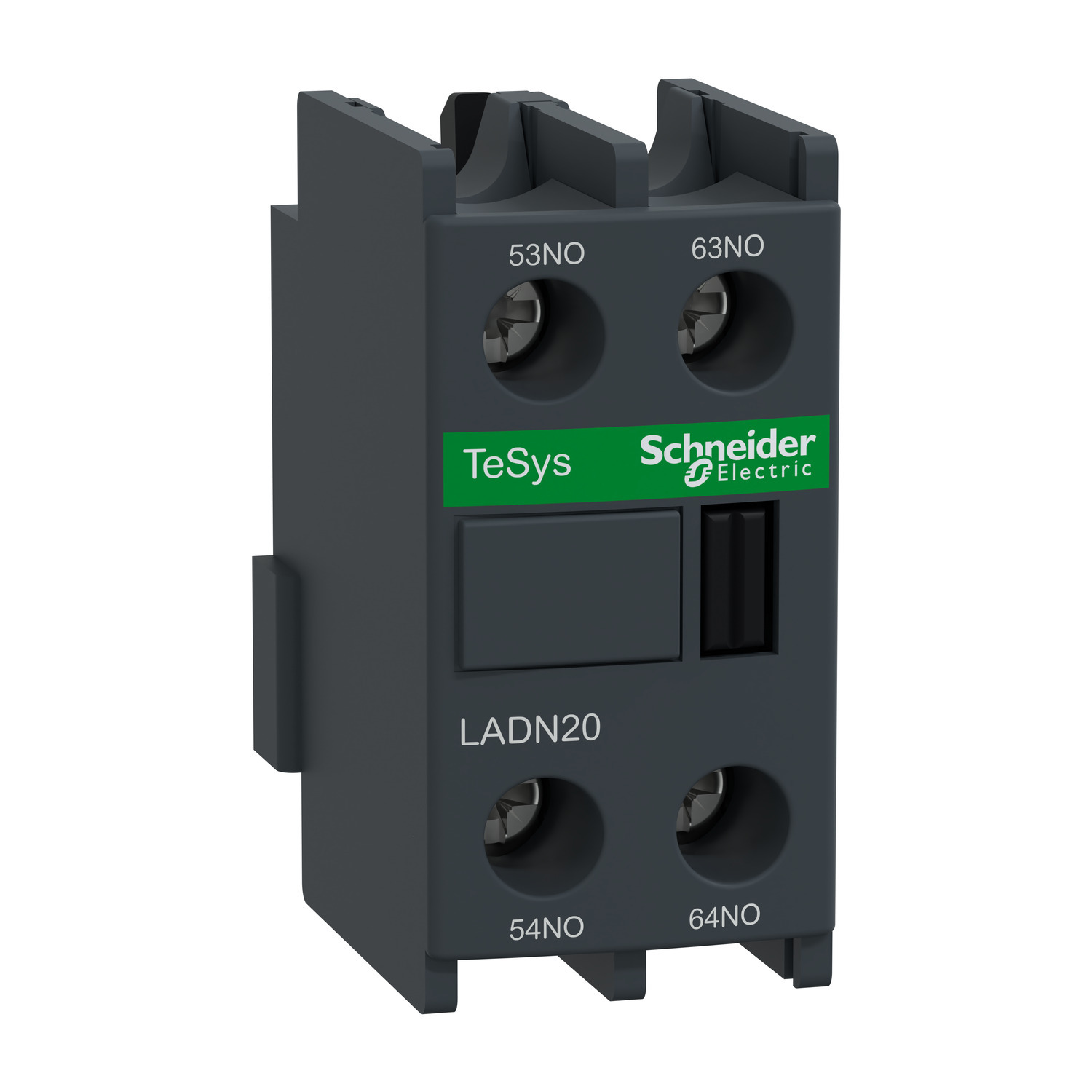 TeSys Deca, auxiliary contact block, 2 NO, top mount, screw clamp terminals, for LC1D09 to LC1D150 contactors