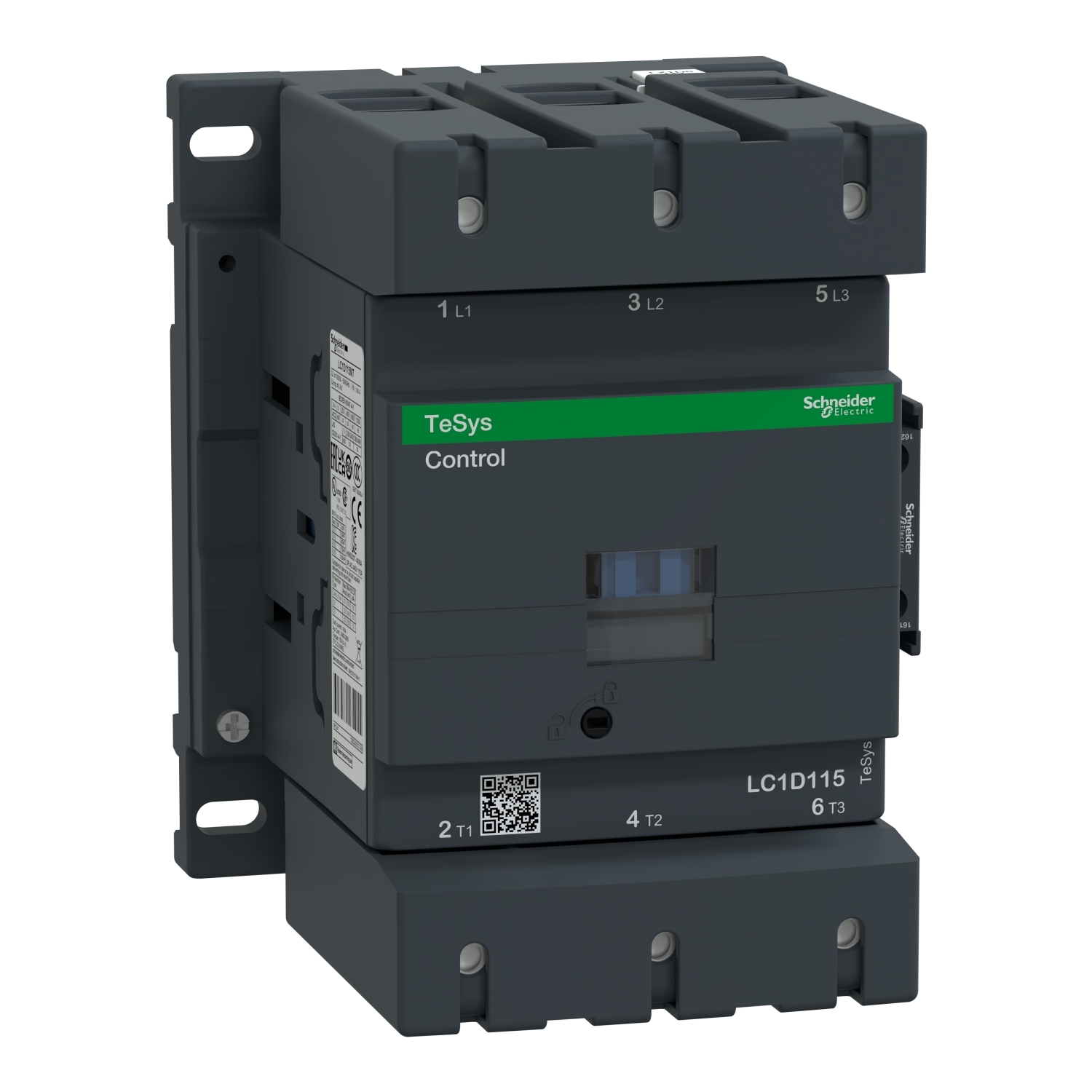 IEC contactor, TeSys Deca, nonreversing, 115A, 75HP at 480VAC, up to 100kA SCCR, 3 phase, 3 NO, 24VAC 50/60Hz coil, open