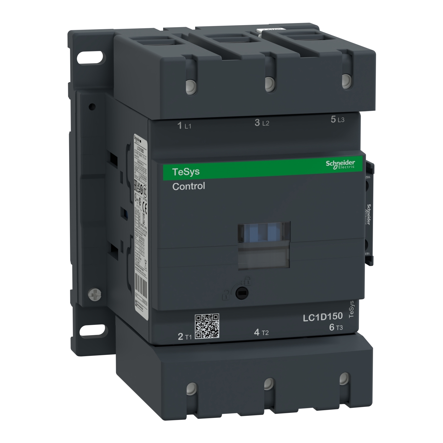 IEC contactor, TeSys Deca, nonreversing, 150A, 100HP at 480VAC, up to 100kA SCCR, 3 phase, 3 NO, 24VDC coil, open style