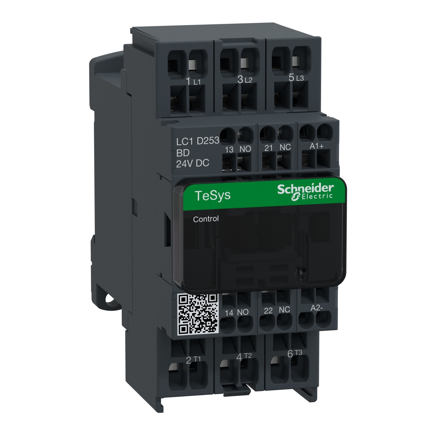 IEC contactor, TeSys Deca, nonreversing, 25A, 15HP at 480VAC, 3 phase, 3 pole, 3 NO, 24VDC coil, open style