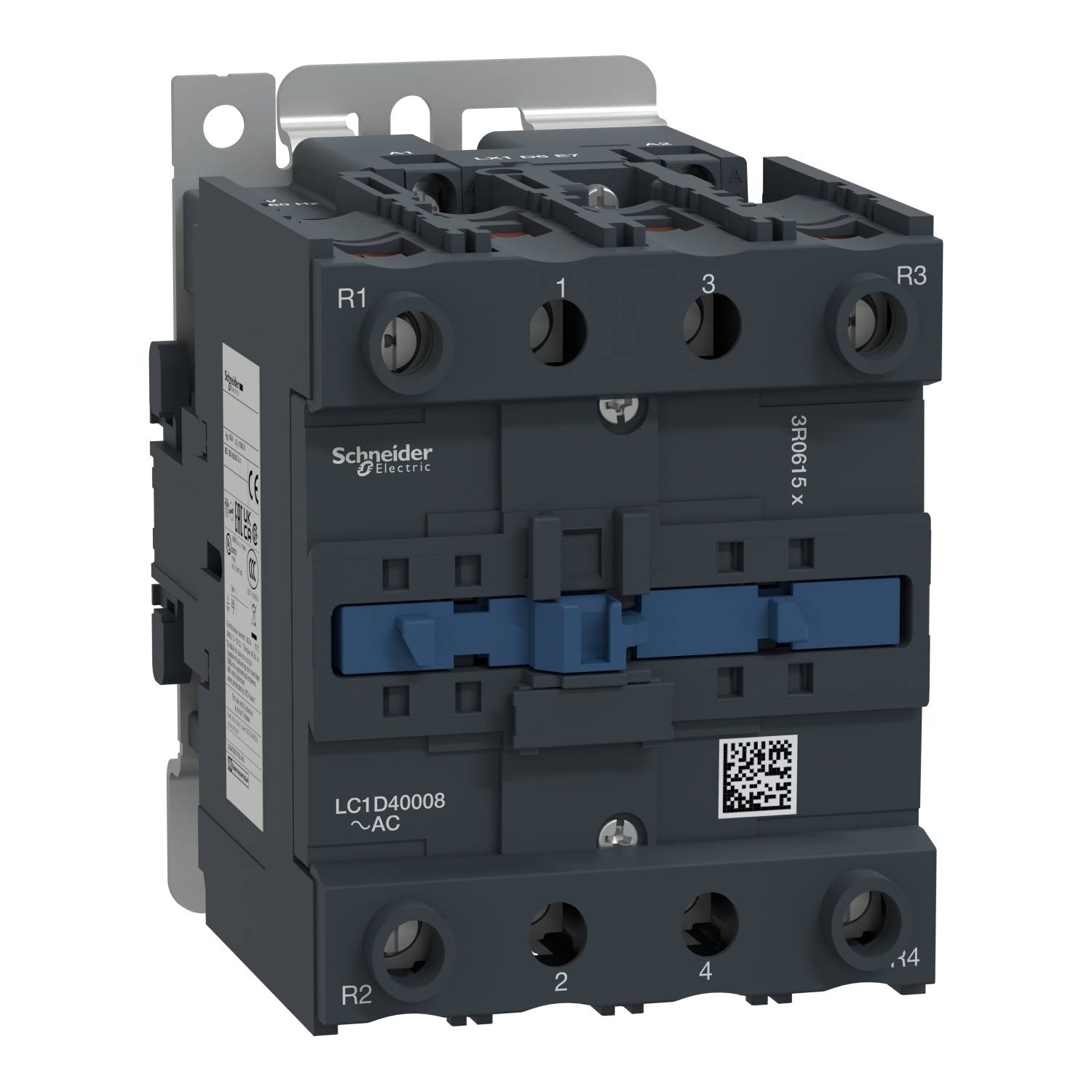 IEC contactor, TeSys Deca, nonreversing, 60A resistive, 4 pole, 2 NO and 2 NC, 110VAC 50/60Hz coil, open style