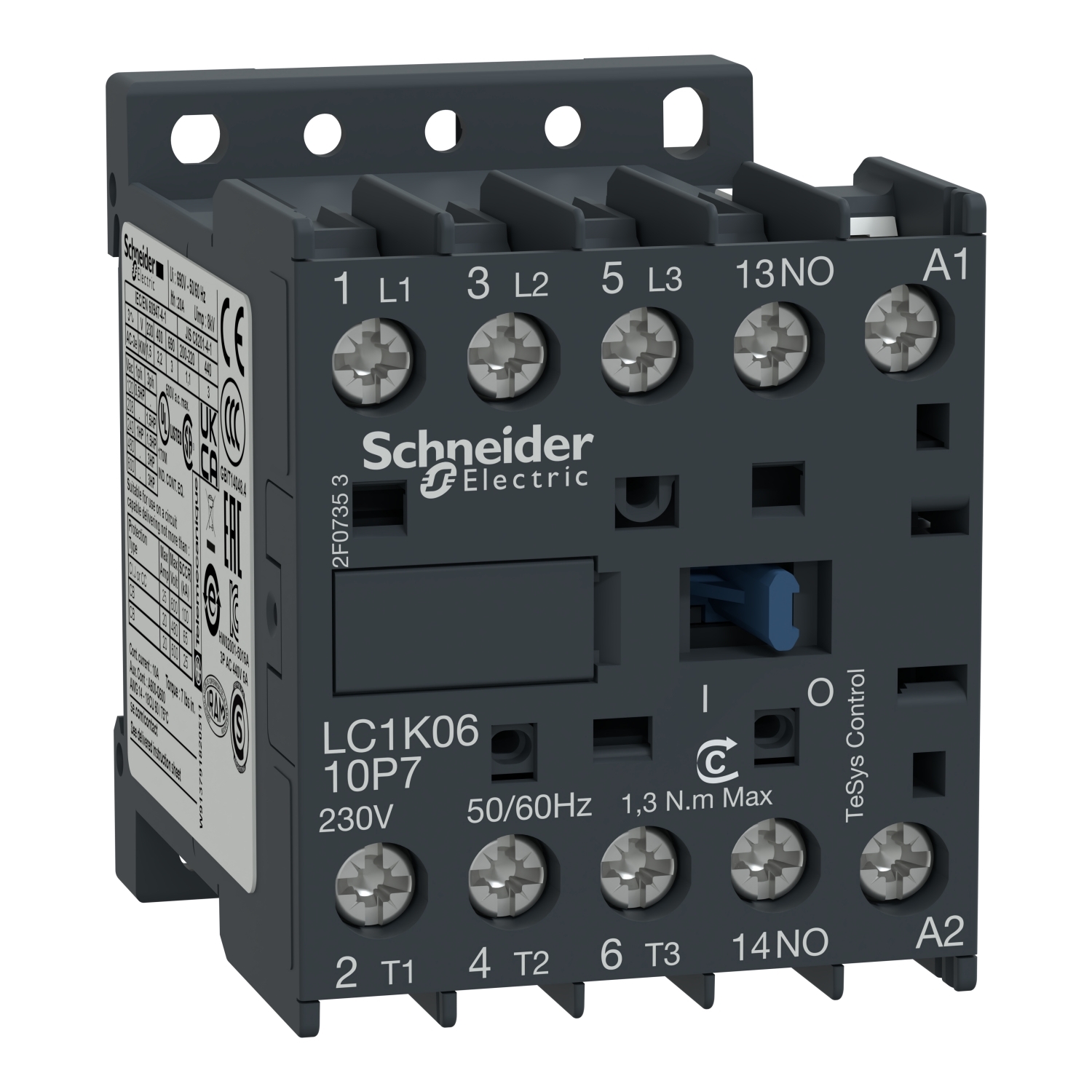 Contactor, TeSys K, 3P, AC-3, lt or eq to 440V 12 A, 1 NO aux., 110VAC coil