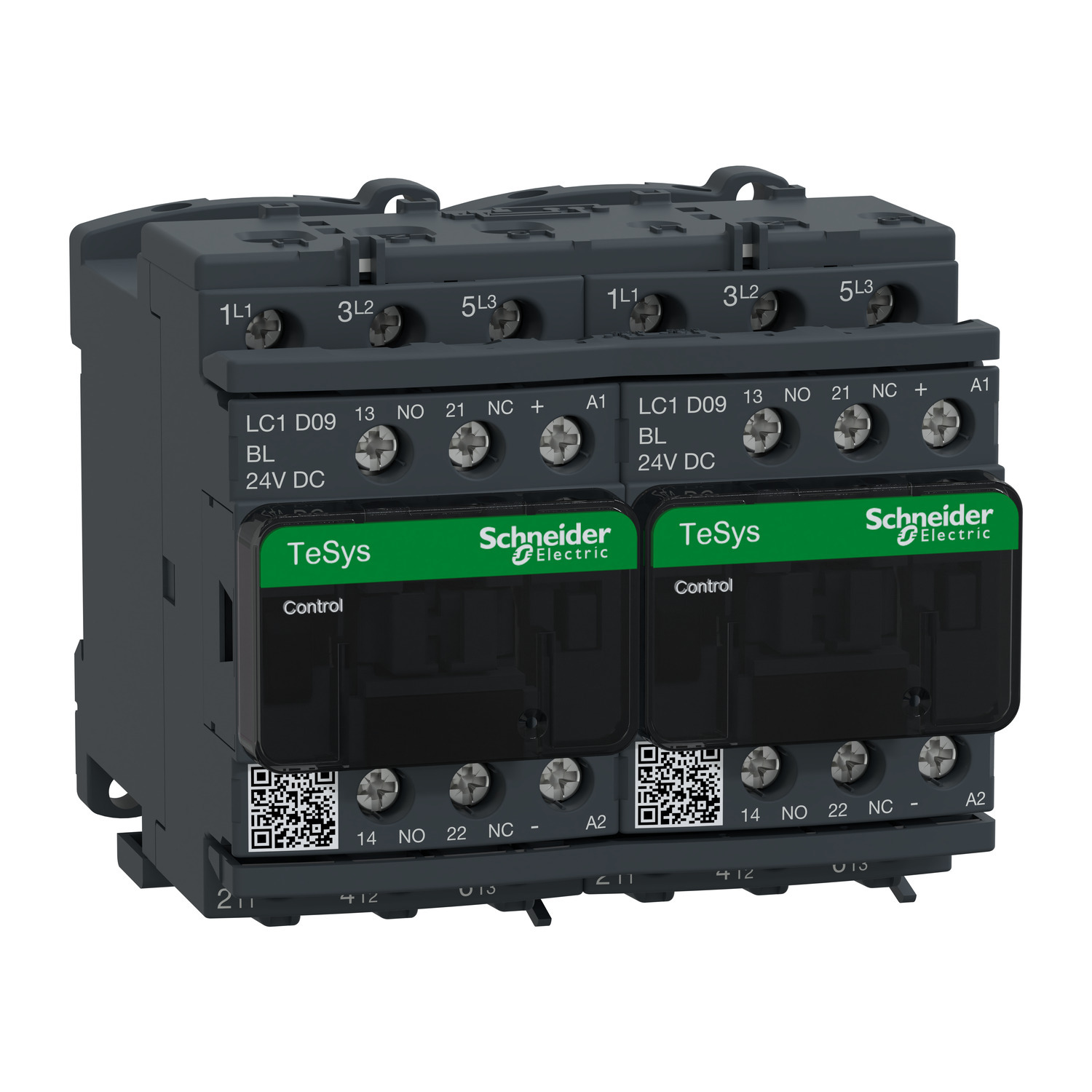 TeSys Deca reversing contactor - 3P(3 NO) - AC-3 - <= 440 V 9 A - 24 V low consumption DC coil