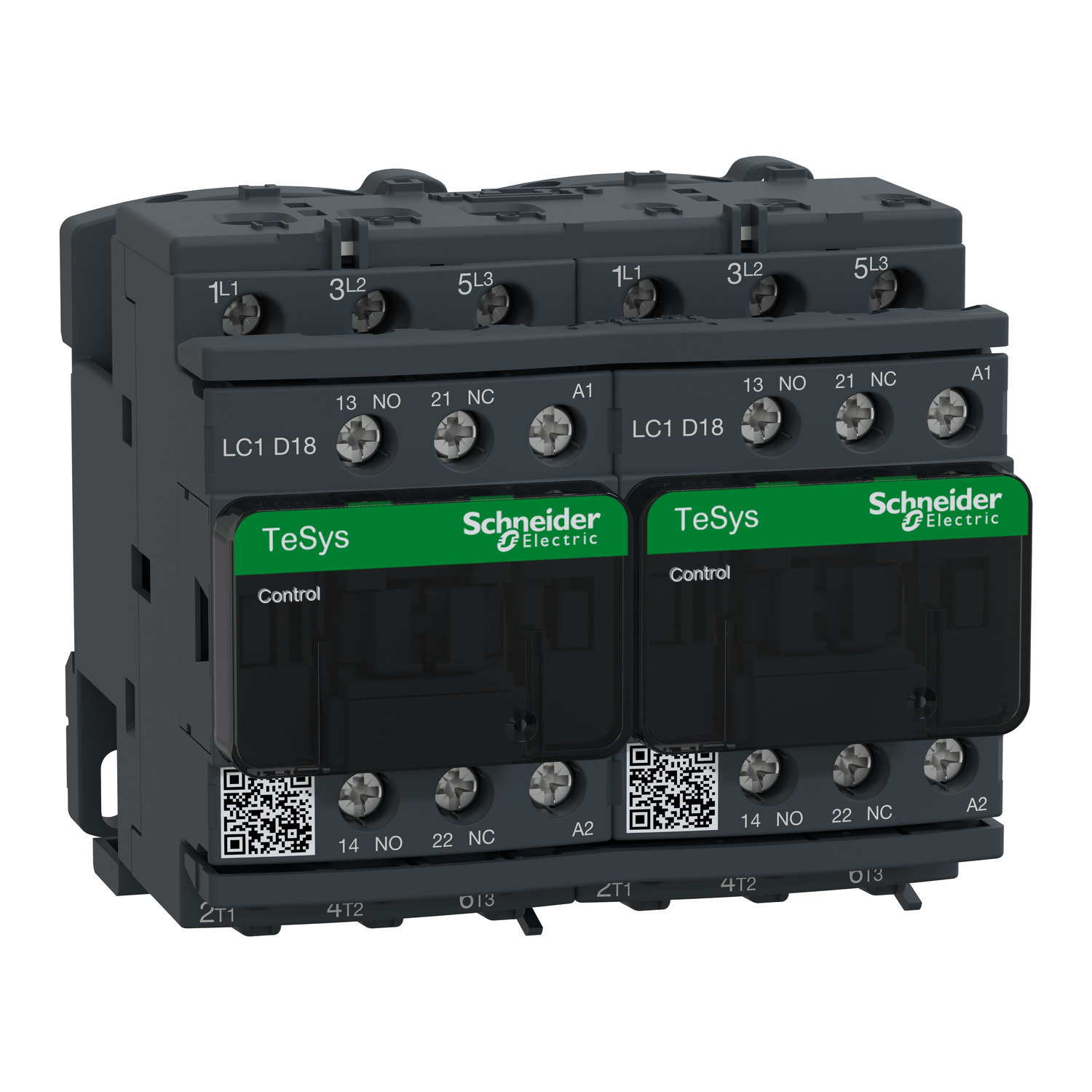 TeSys Deca IEC contactor, 18 A, 3 P, 10 HP at 480 VAC, reversing, 120 VAC 50/60 Hz coil