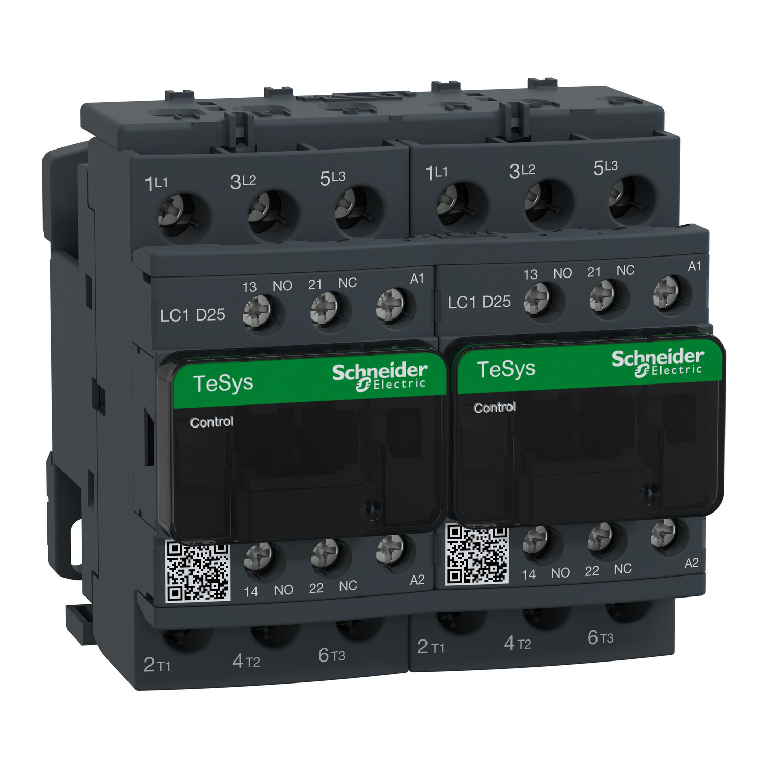 TeSys Deca IEC contactor, 25 A, 3 P, 15 HP at 480 VAC, reversing, 120 VAC 50/60 Hz coil