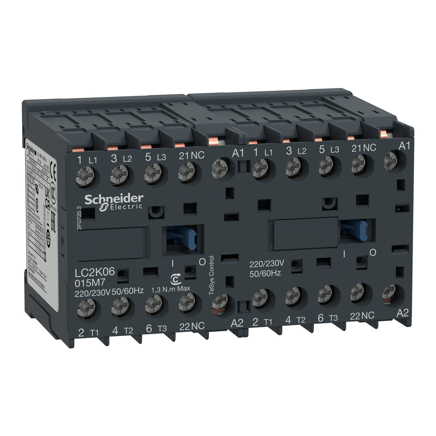 Reversing contactor, TeSys K, 3P, AC-3, lt or eq to 440V 9A, 1 NC, 48VAC coil