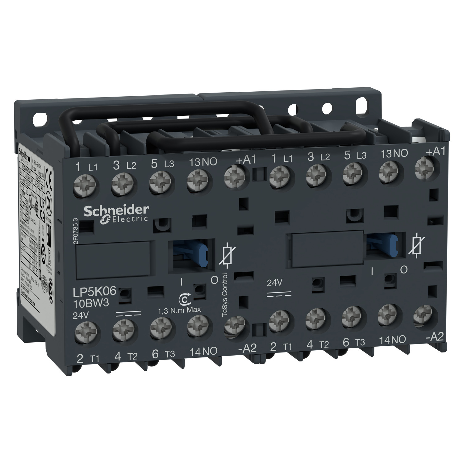 Reversing contactor, TeSys K, 3P, AC-3, lt or eq to 440V 9A, 1 NO, 24VDC coil