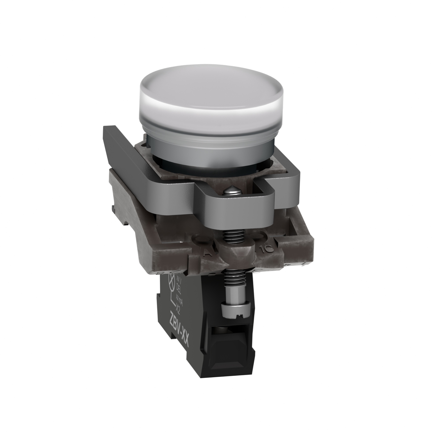 Pilot light, Harmony XB4, metal, white, 22mm, plain lens with BA9s bulb, lt 250V