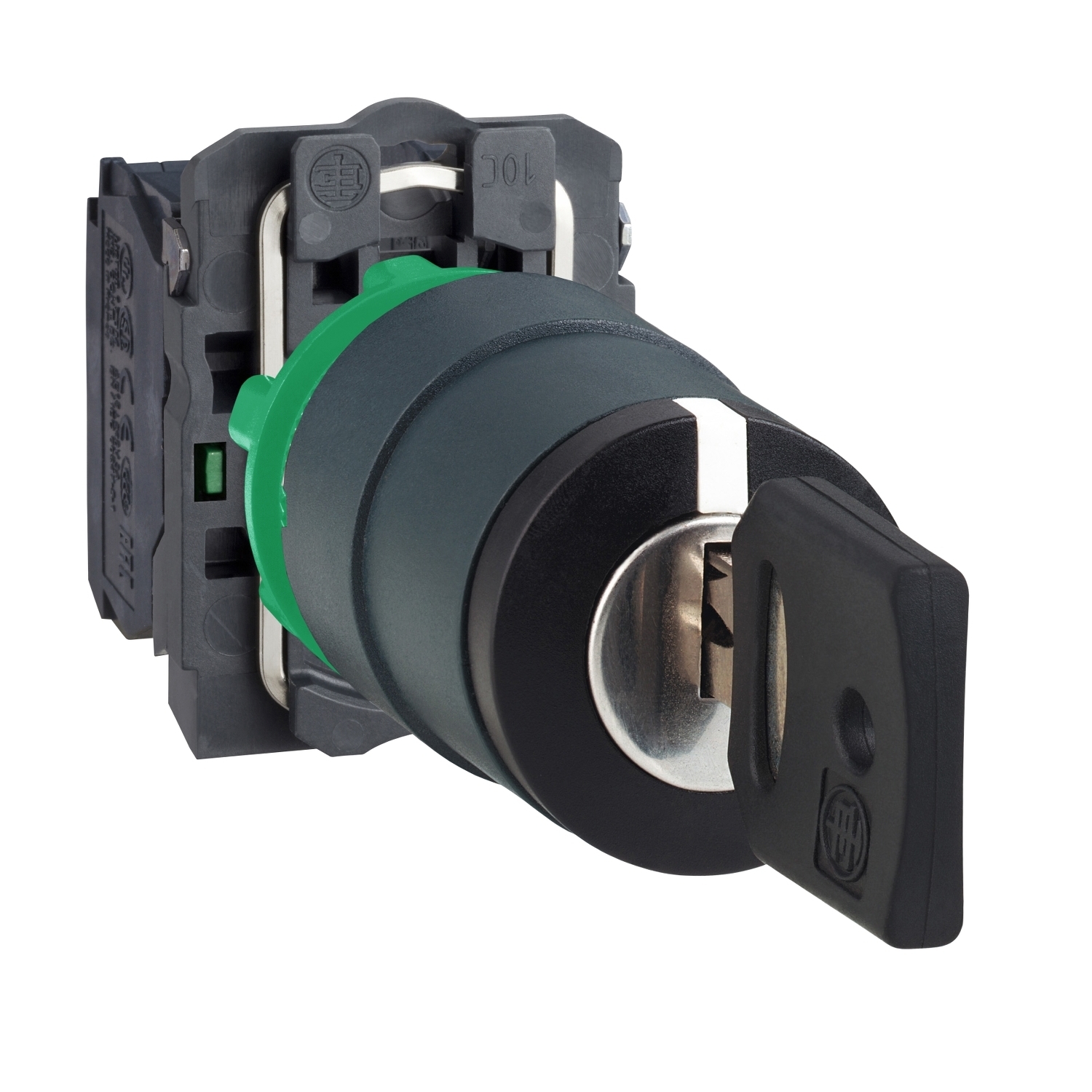 Key switch selector, Harmony XB5, plastic, black, 22mm, key 455, 3 positions, stay put, 2 NO