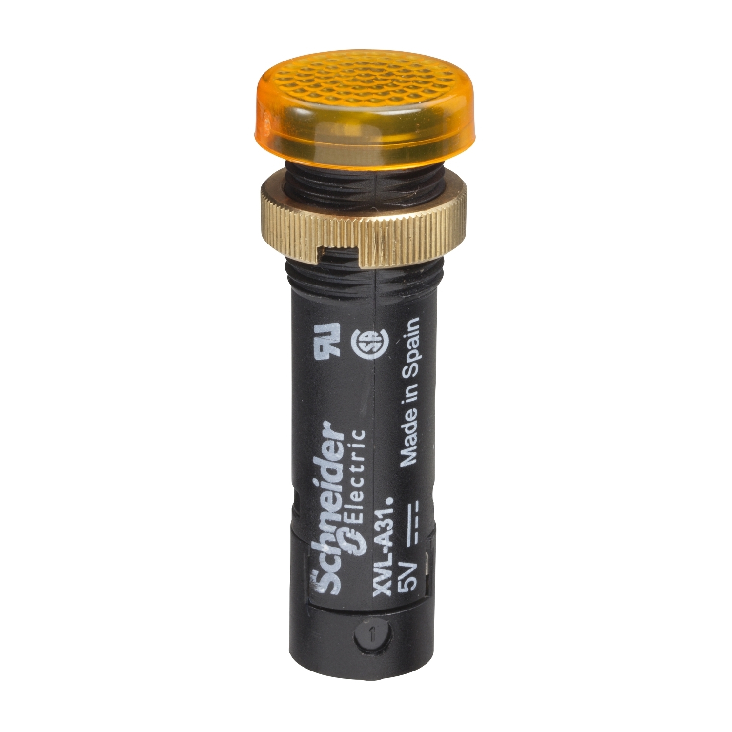 Pilot light, Harmony XVL, plastic, yellow, 12mm, covered LED, 24V DC