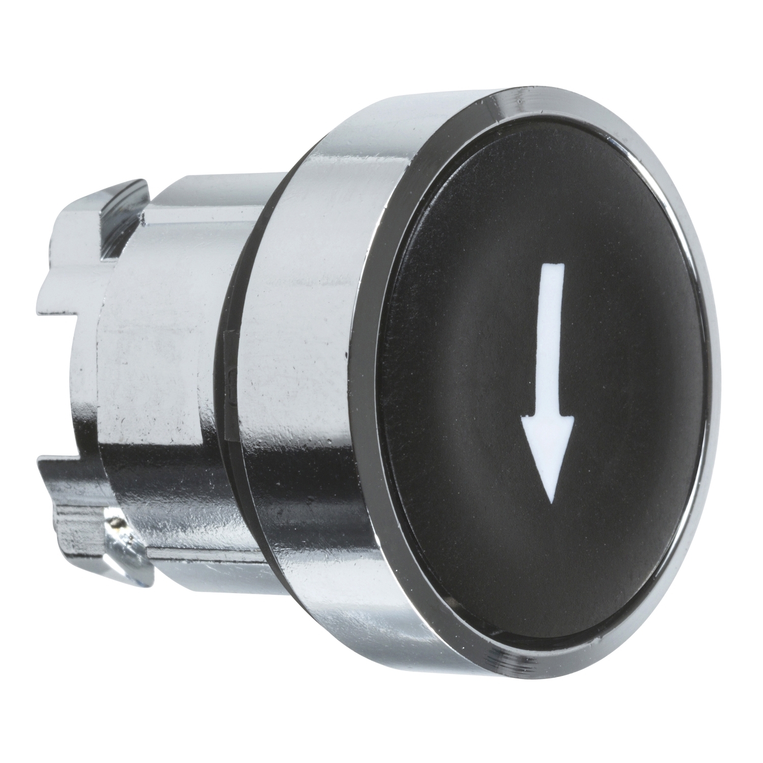 Head for non illuminated push button, Harmony XB4, metal, flush, black, 22mm, spring return, marked DOWN ARROW