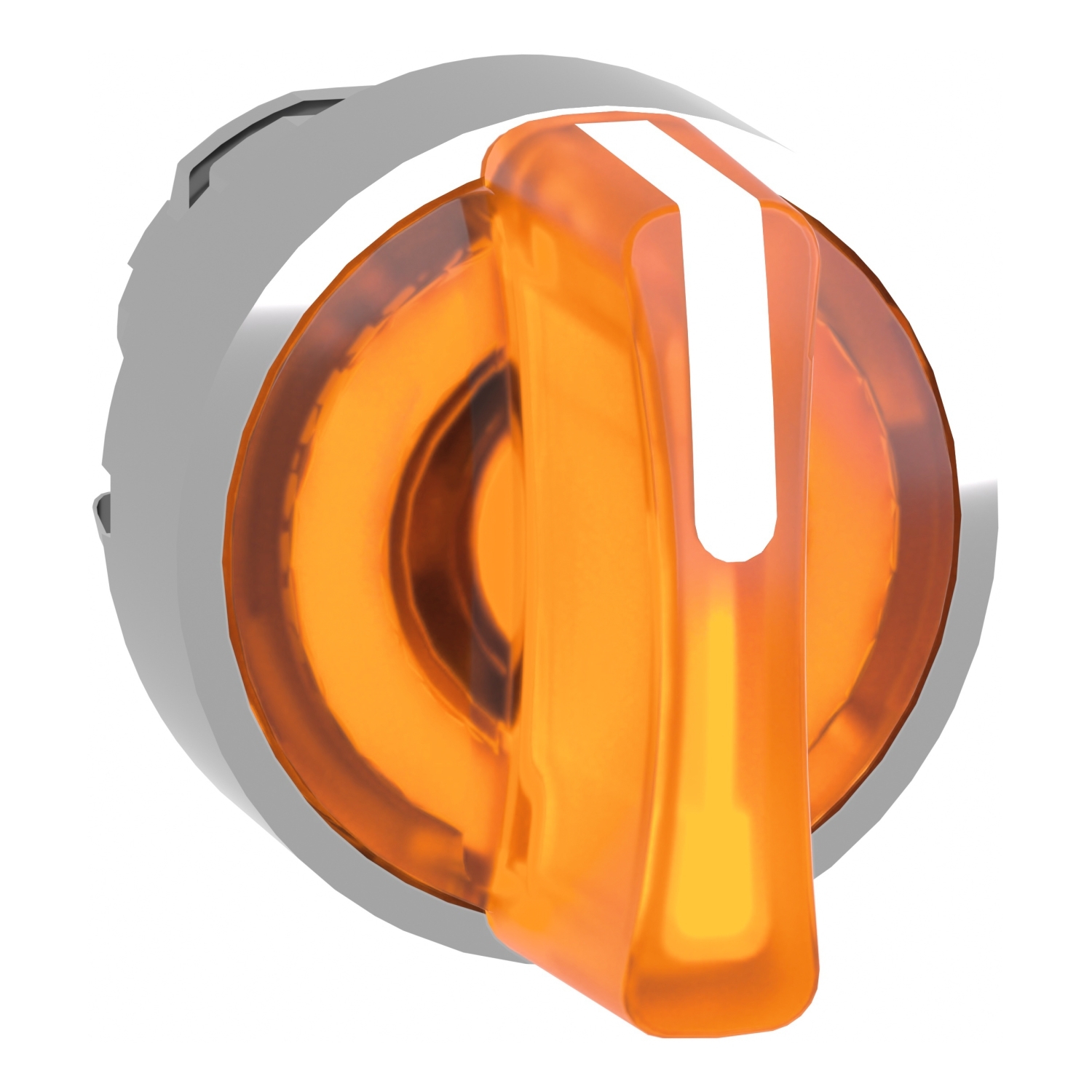 Head for illuminated selector switch, Harmony XB4, chromium metal, orange handle, 22mm, universal LED, 3 positions,