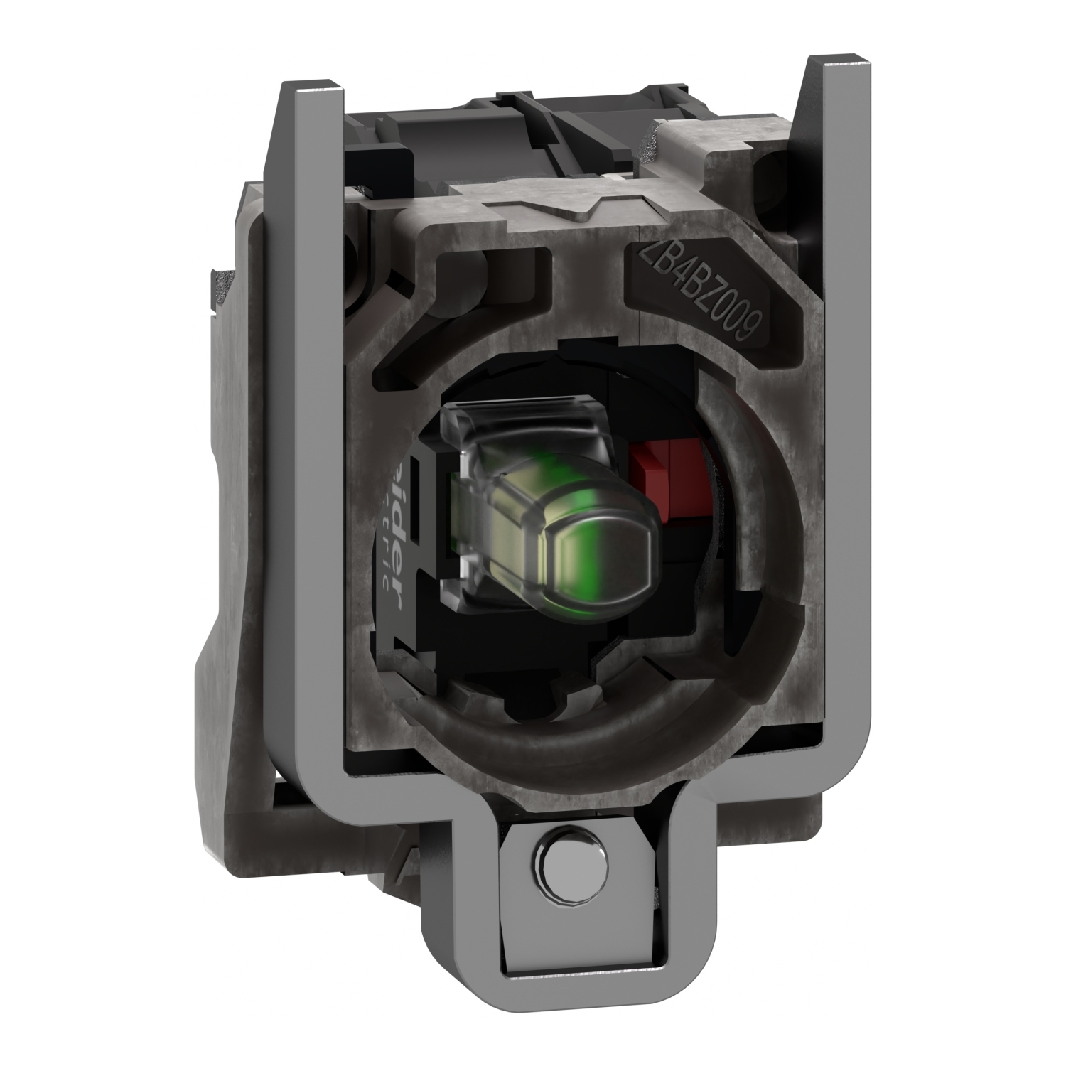 Complete body contact assembly and light block, Harmony XB4, with body fixing collar, universal LED, 24V, 1NC