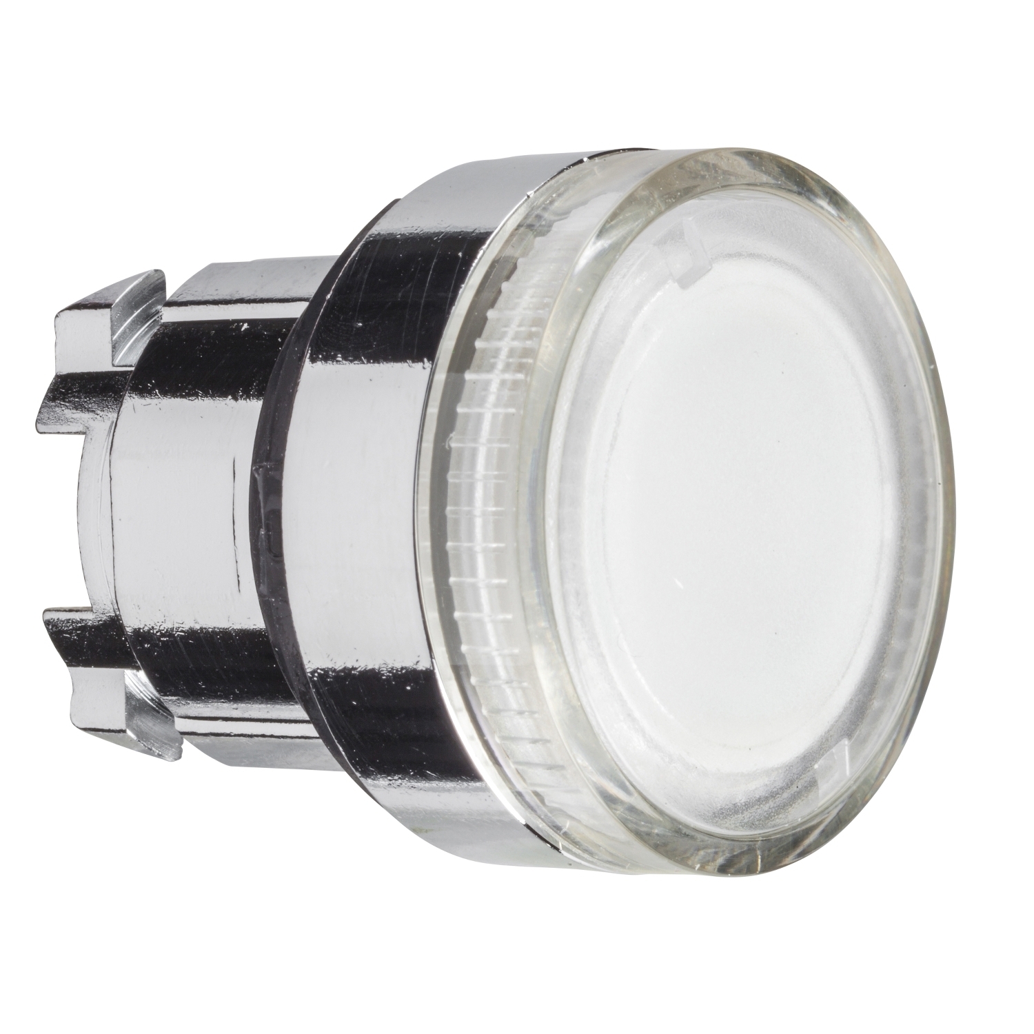 Head for illuminated push button, Harmony XB4, metal, flush, clear, 22mm, spring return, plain lens for BA9s bulb